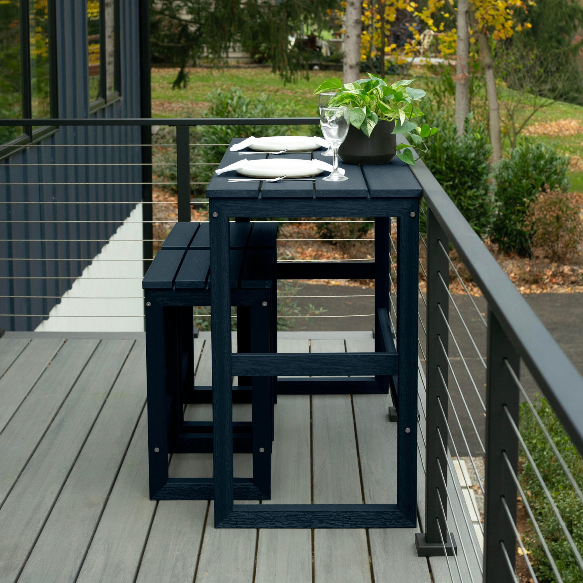 Highwood Monroe Outdoor Counter Height Balcony Table with 2 Stools, Federal Blue, large