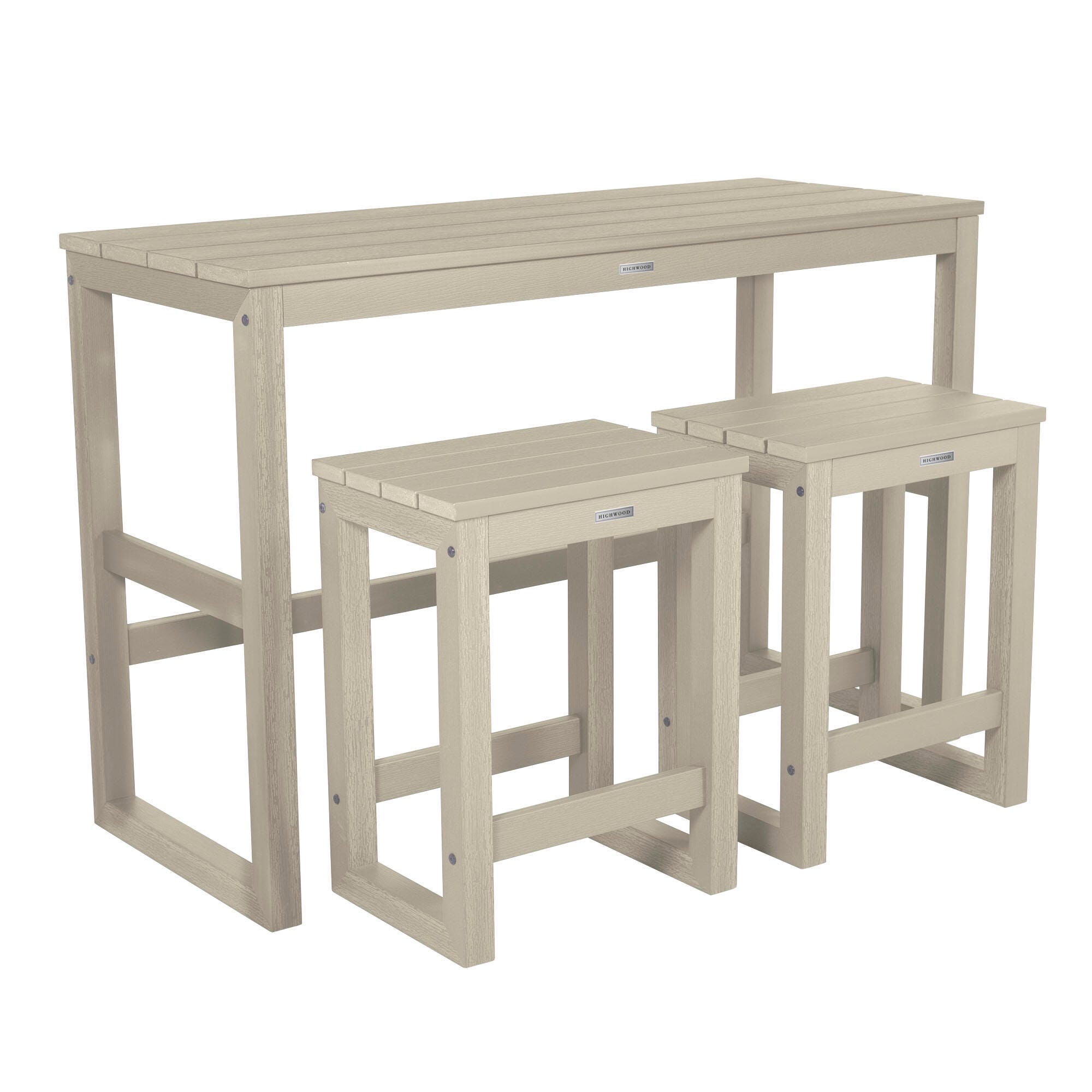 Highwood Monroe Outdoor Counter Height Balcony Table with 2 Stools, Whitewash, large