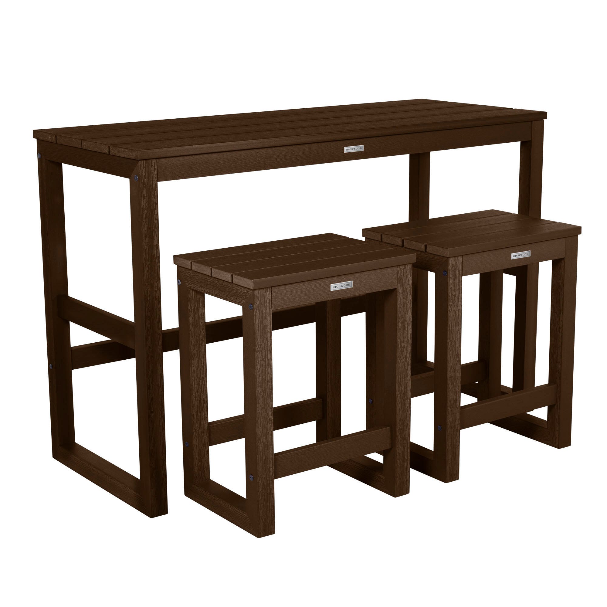 Highwood Monroe Outdoor Counter Height Balcony Table with 2 Stools, Weathered Acorn, large