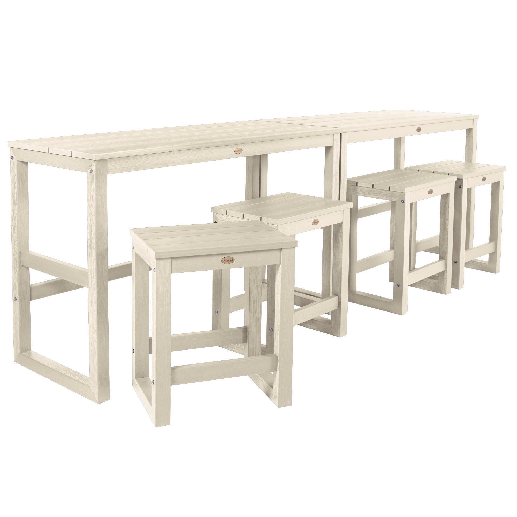 Highwood Monroe Outdoor Dining Table with 4 Stools, Whitewash, large