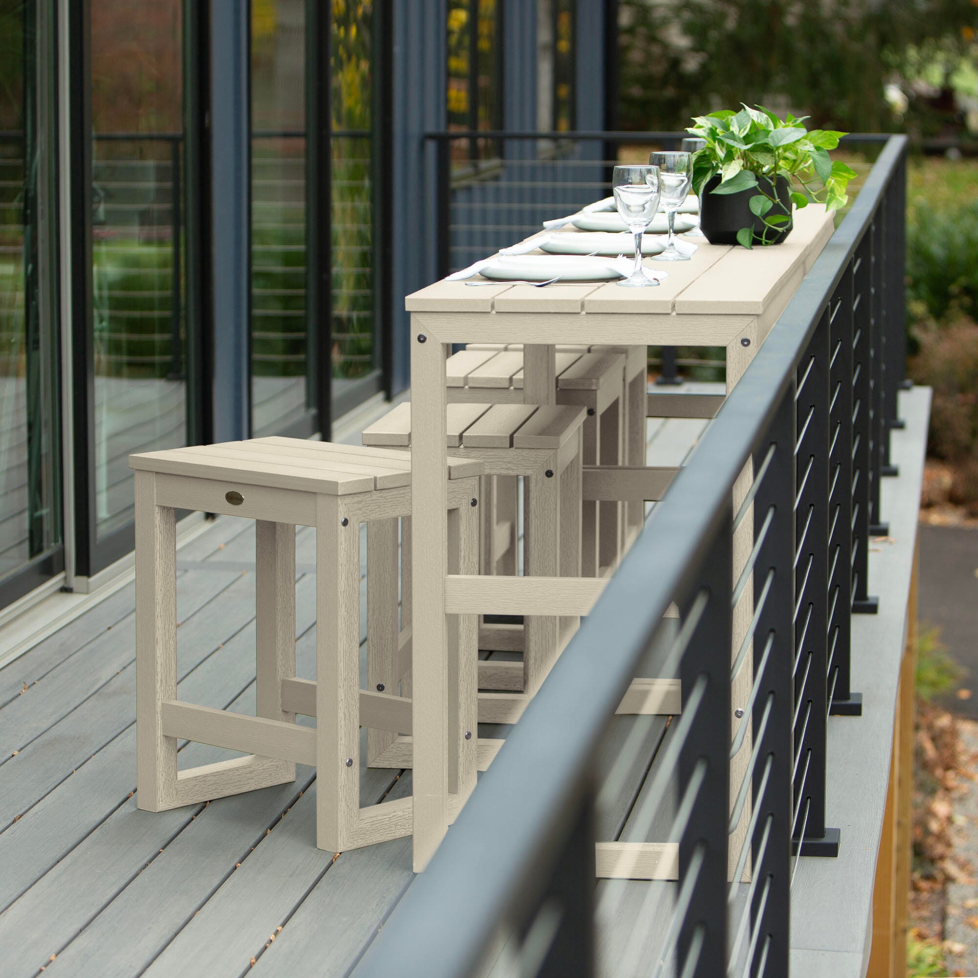 Highwood Monroe Outdoor Dining Table with 4 Stools, Whitewash, large