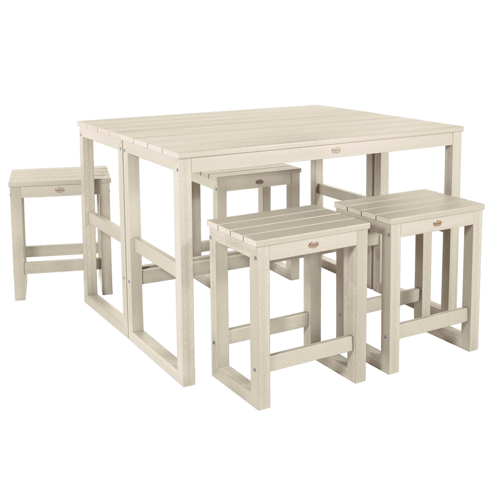 Highwood Monroe Outdoor Dining Table with 4 Stools, Whitewash, large