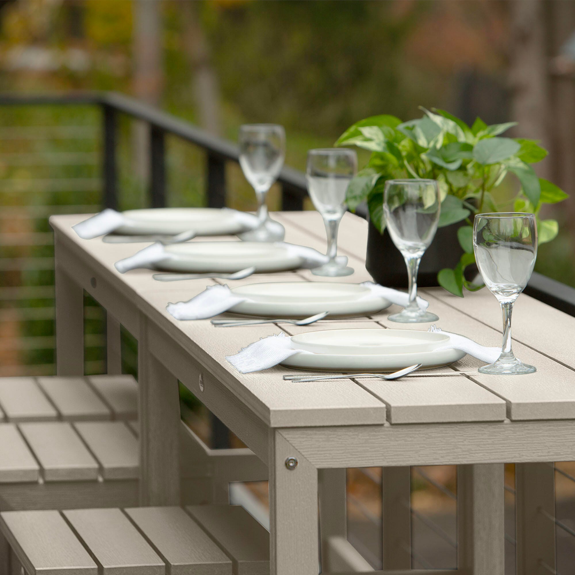 Highwood Monroe Outdoor Dining Table with 4 Stools, Whitewash, large