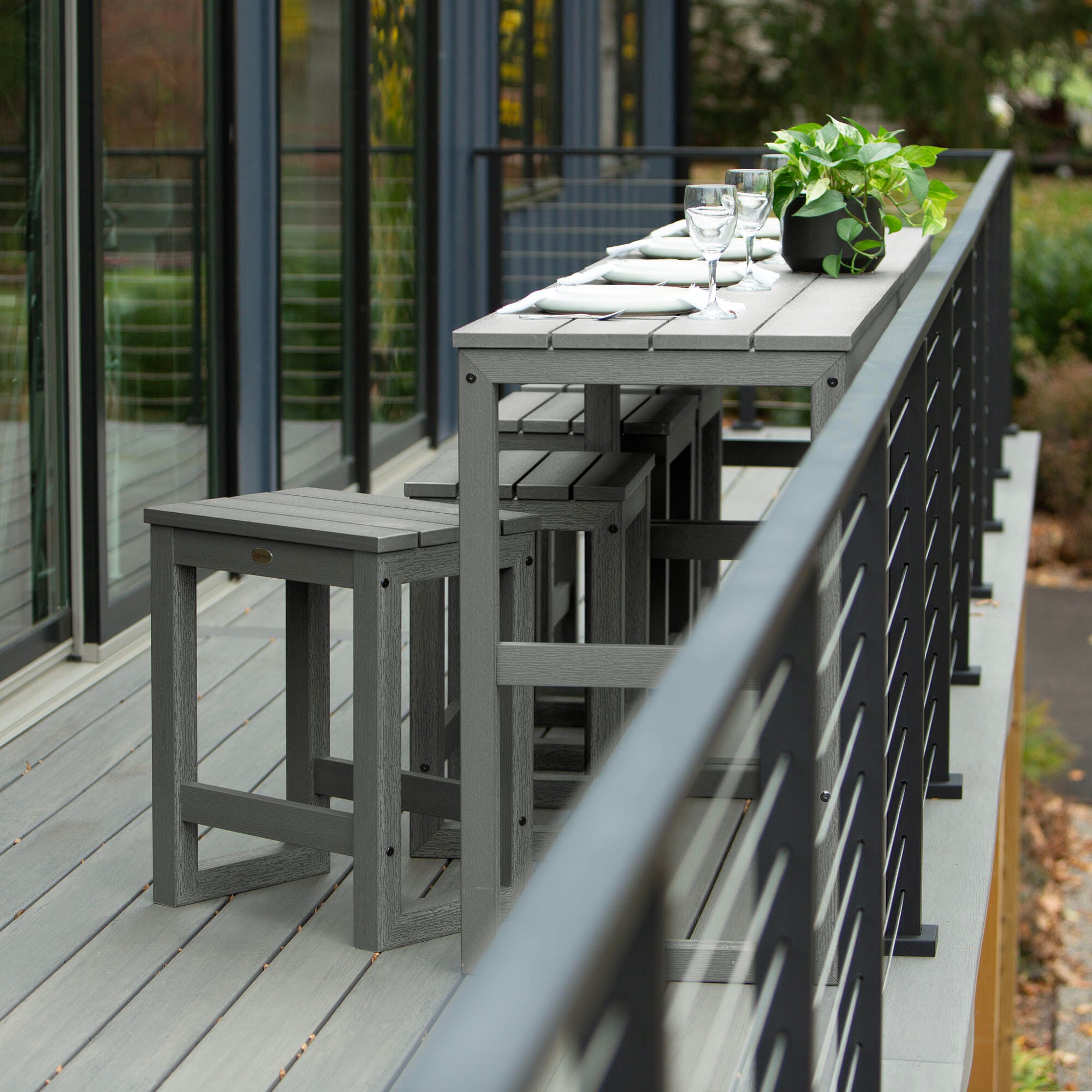 Highwood Monroe Outdoor Dining Table with 4 Stools, Coastal Teak, large