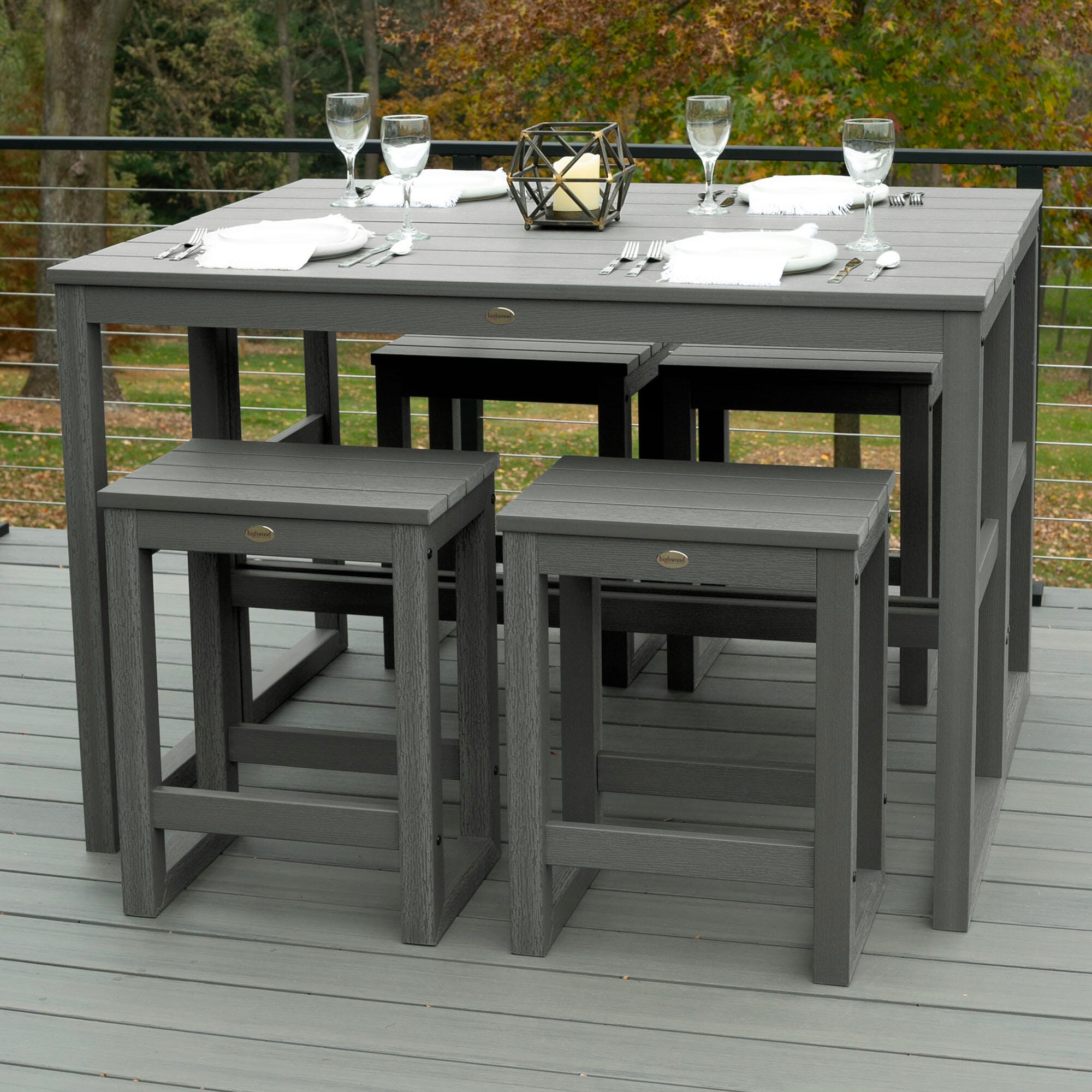 Highwood Monroe Outdoor Dining Table with 4 Stools, Coastal Teak, large