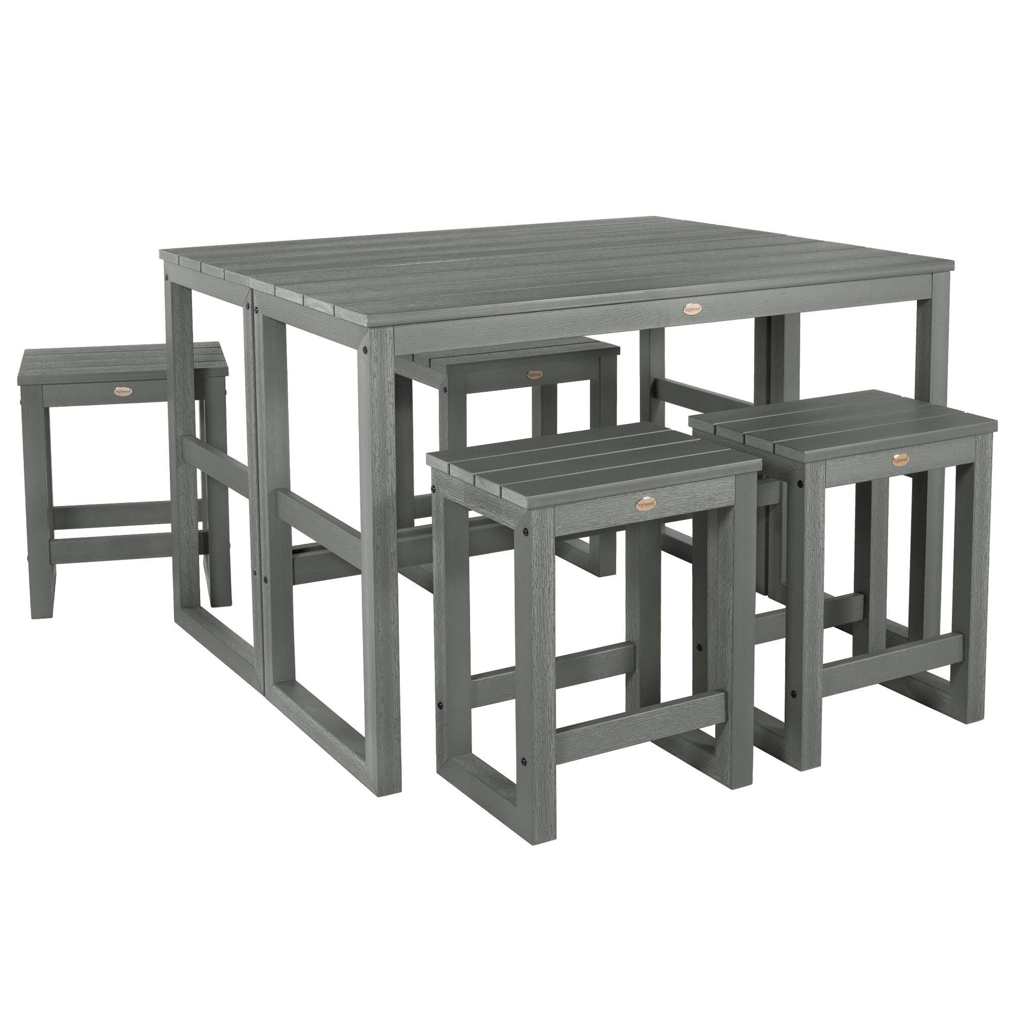 Highwood Monroe Outdoor Dining Table with 4 Stools, Coastal Teak, large
