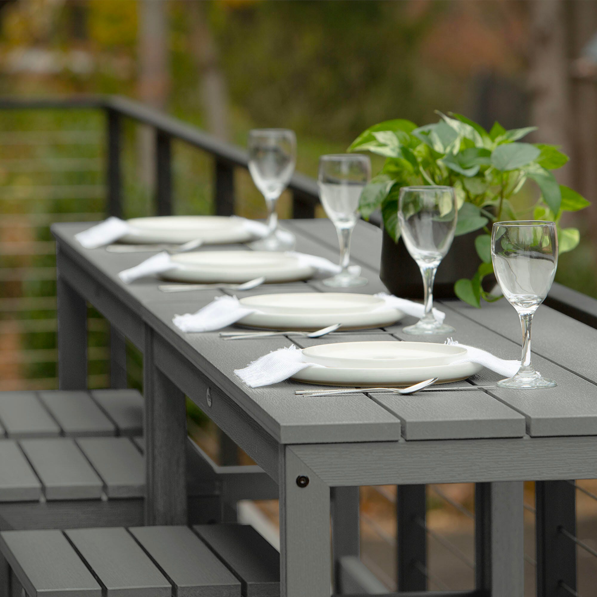Highwood Monroe Outdoor Dining Table with 4 Stools, Coastal Teak, large