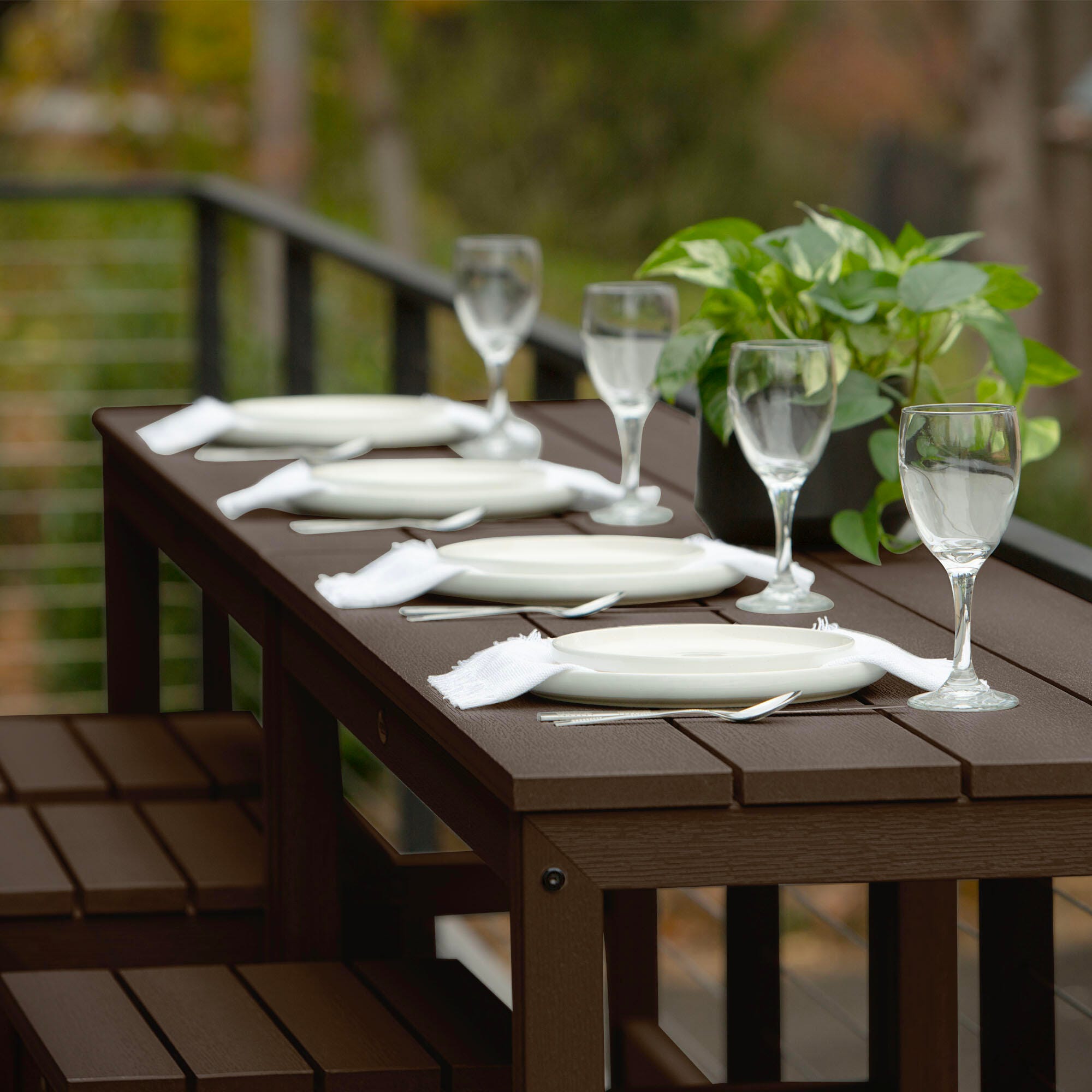 Highwood Monroe Outdoor Dining Table with 4 Stools, Weathered Acorn, large
