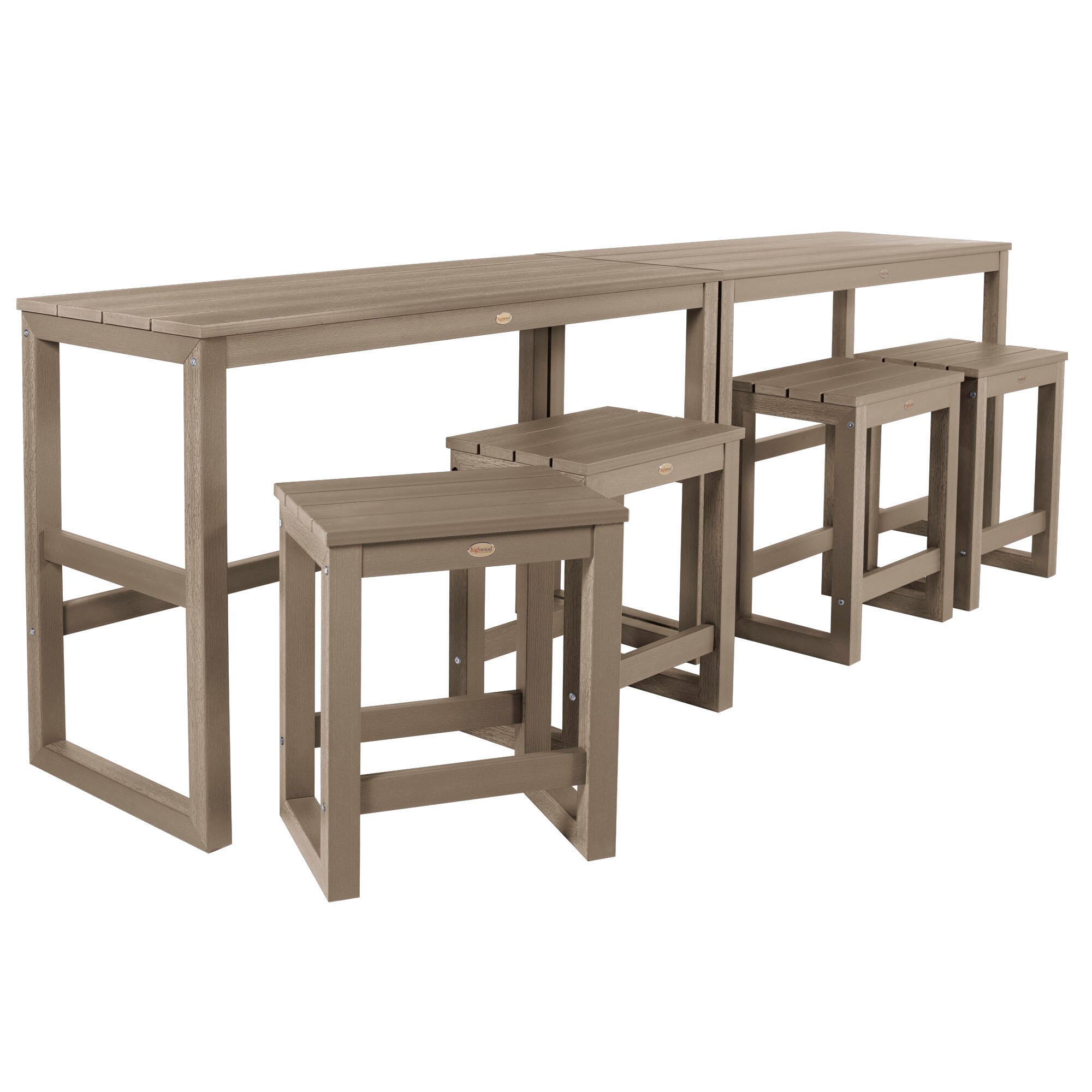 Highwood Monroe Outdoor Dining Table with 4 Stools, Woodland Brown, large