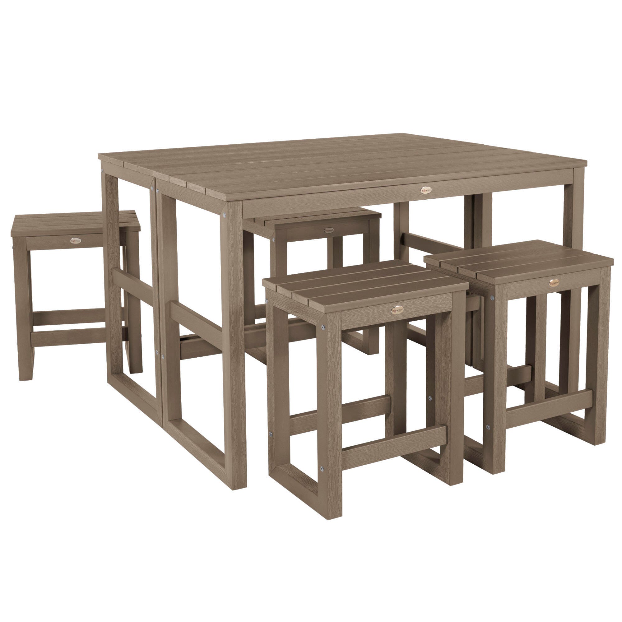 Highwood Monroe Outdoor Dining Table with 4 Stools, Woodland Brown, large