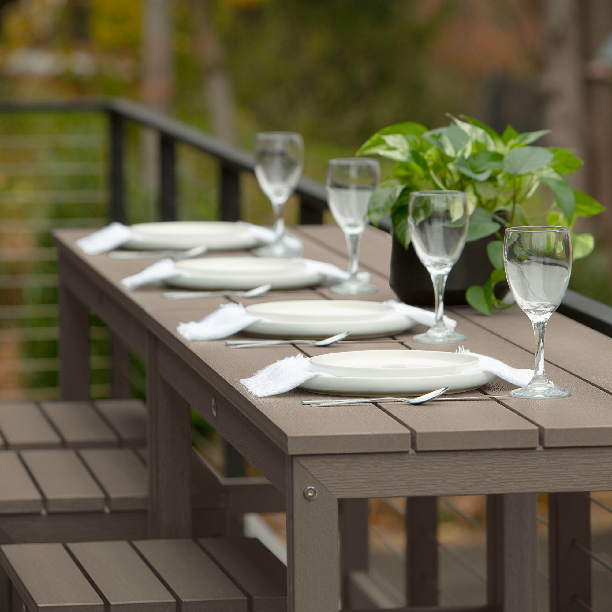 Highwood Monroe Outdoor Dining Table with 4 Stools, Woodland Brown, large