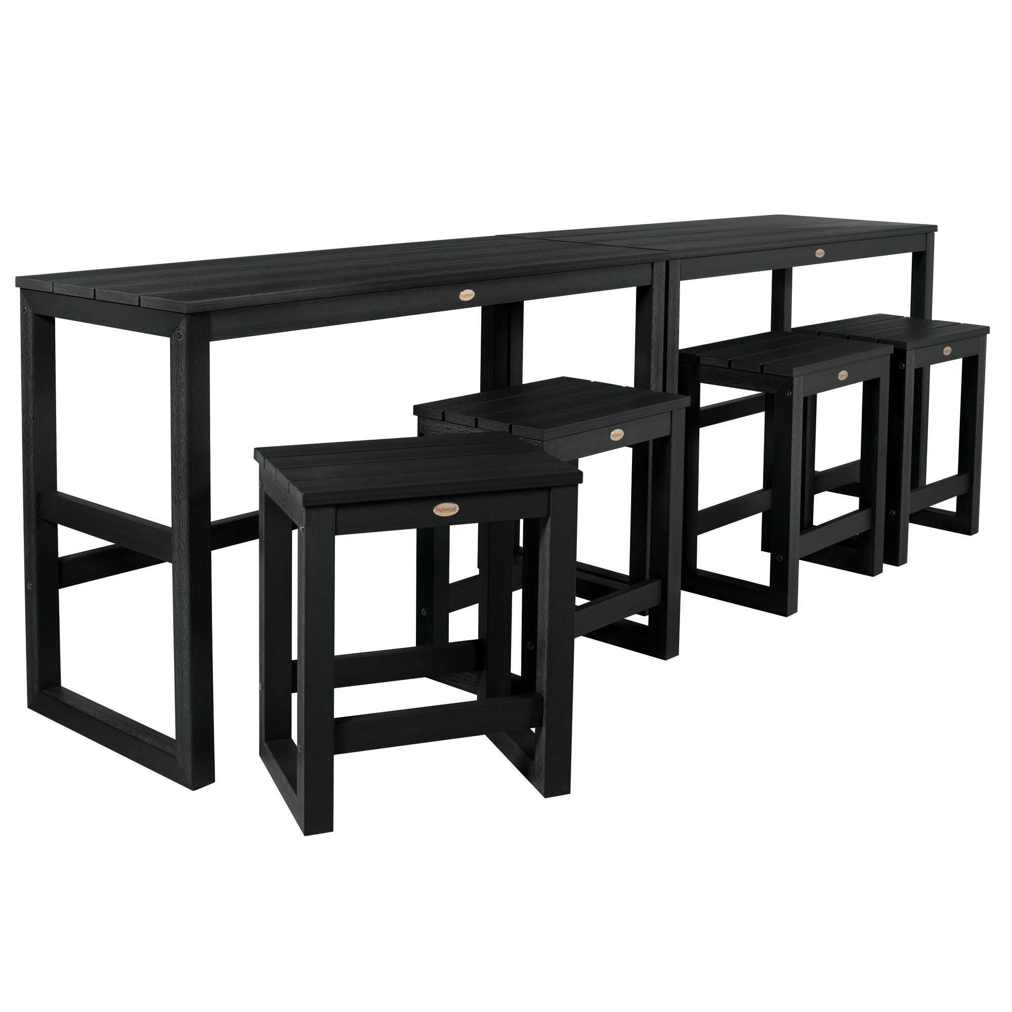 Highwood Monroe Outdoor Dining Table with 4 Stools, Black, large