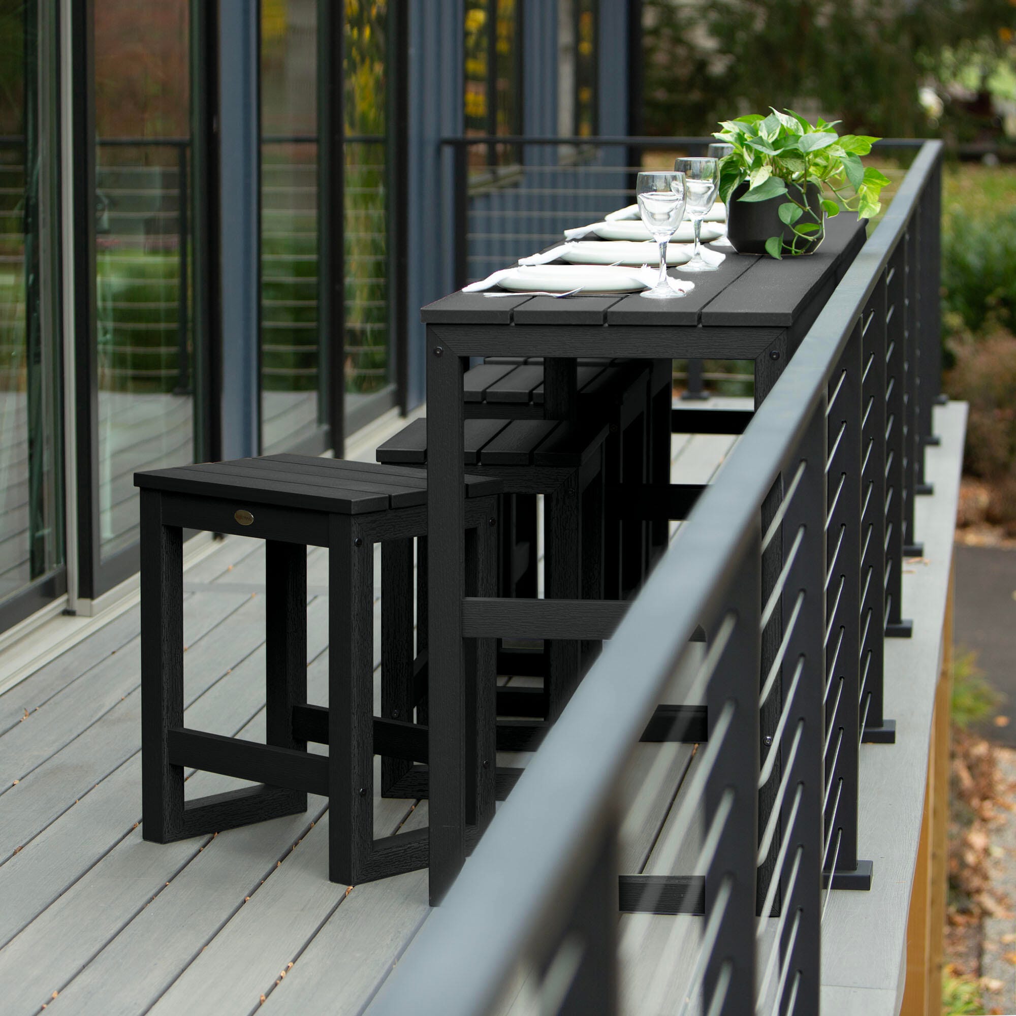 Highwood Monroe Outdoor Dining Table with 4 Stools, Black, large
