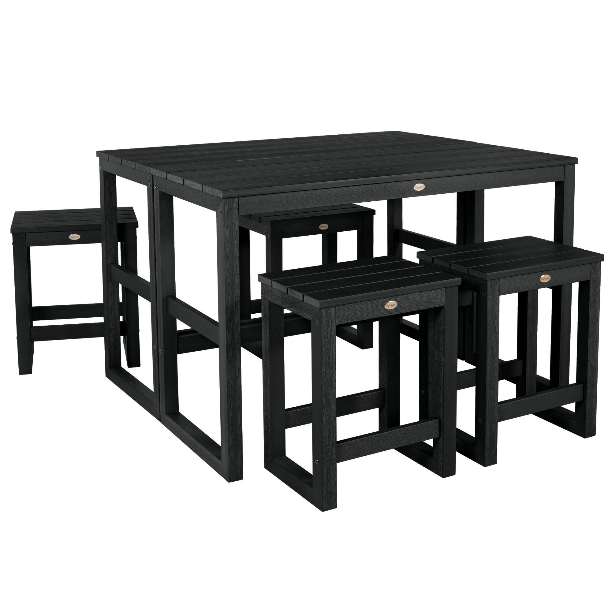 Highwood Monroe Outdoor Dining Table with 4 Stools, Black, large