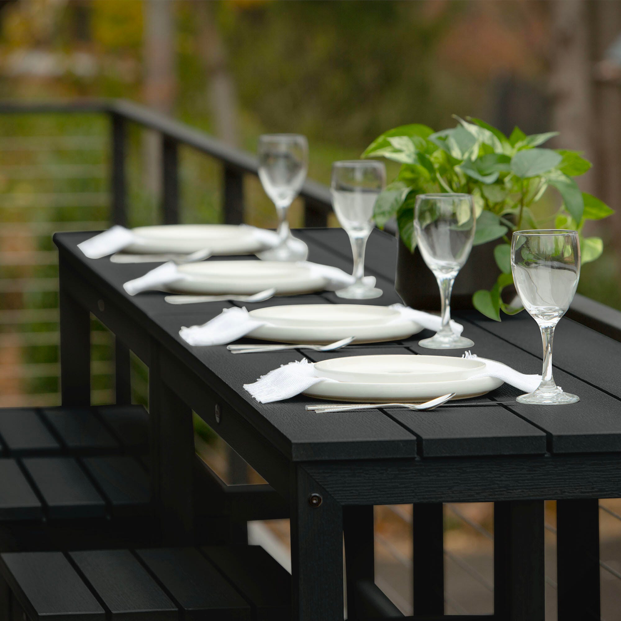 Highwood Monroe Outdoor Dining Table with 4 Stools, Black, large