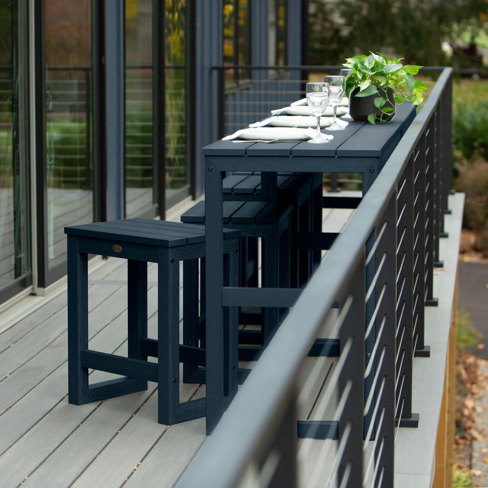Highwood Monroe Outdoor Dining Table with 4 Stools, Federal Blue, large