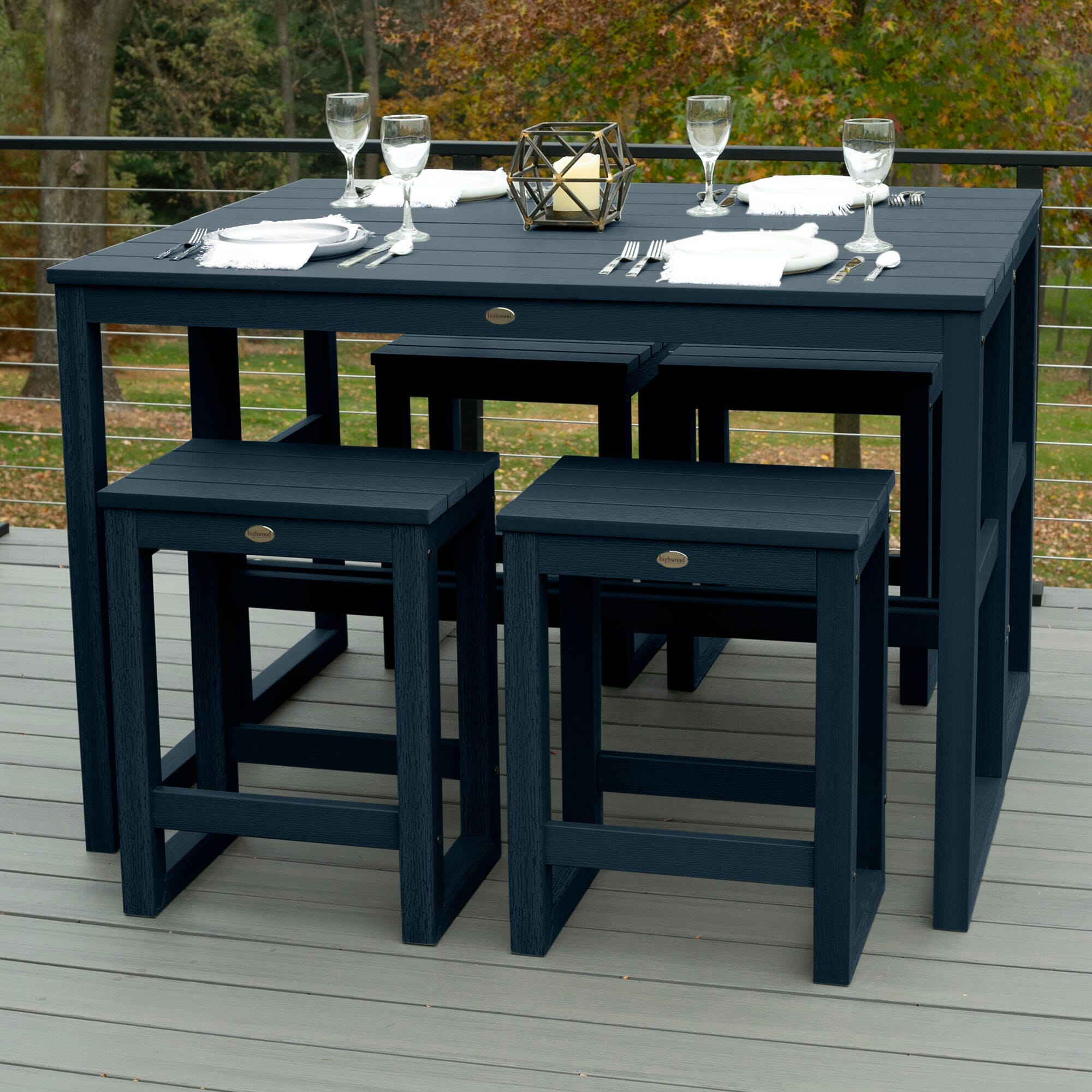 Highwood Monroe Outdoor Dining Table with 4 Stools, Federal Blue, large