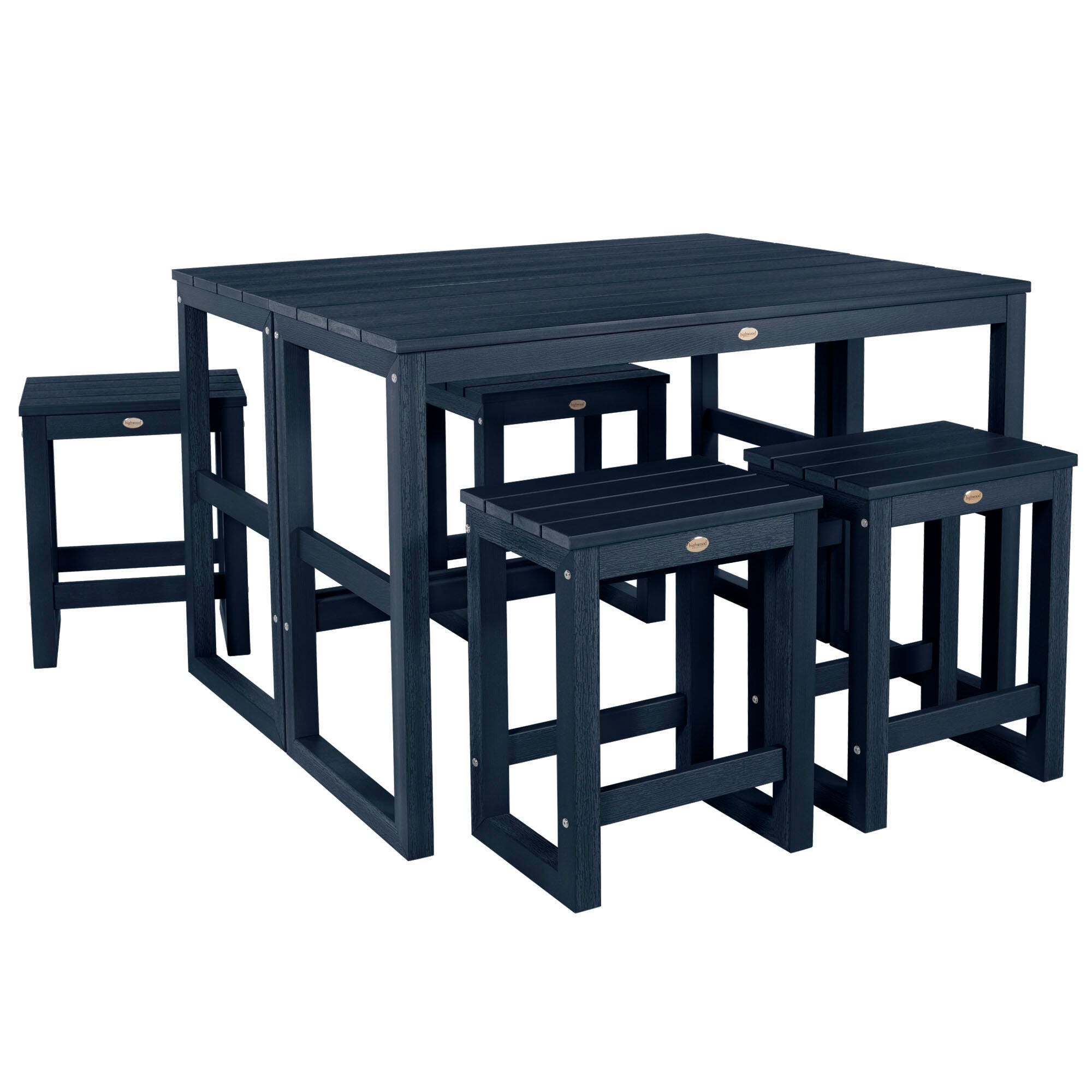 Highwood Monroe Outdoor Dining Table with 4 Stools, Federal Blue, large