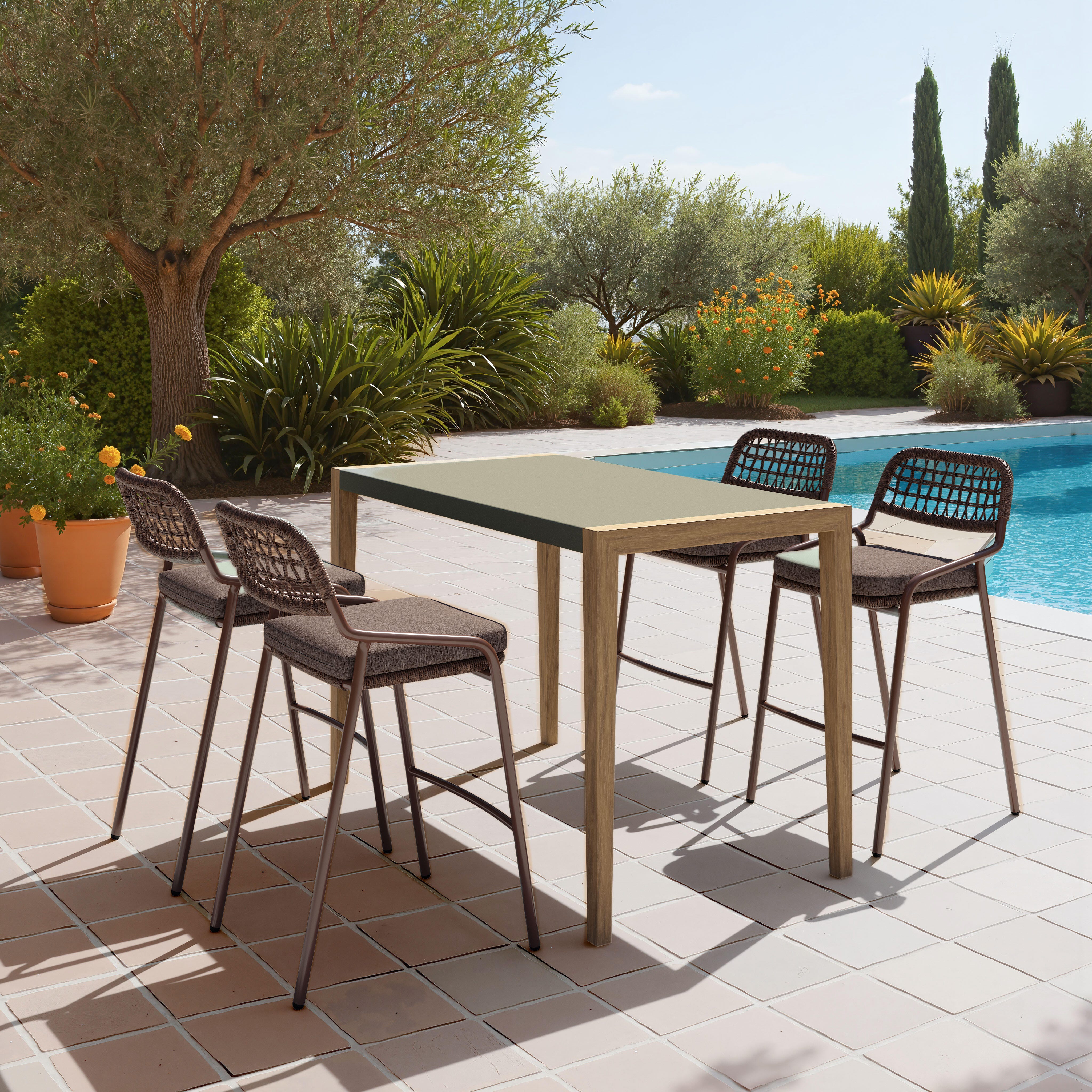 Erika Home ZUO Rio Outdoor Barstool (Set of 2), Brown, rollover