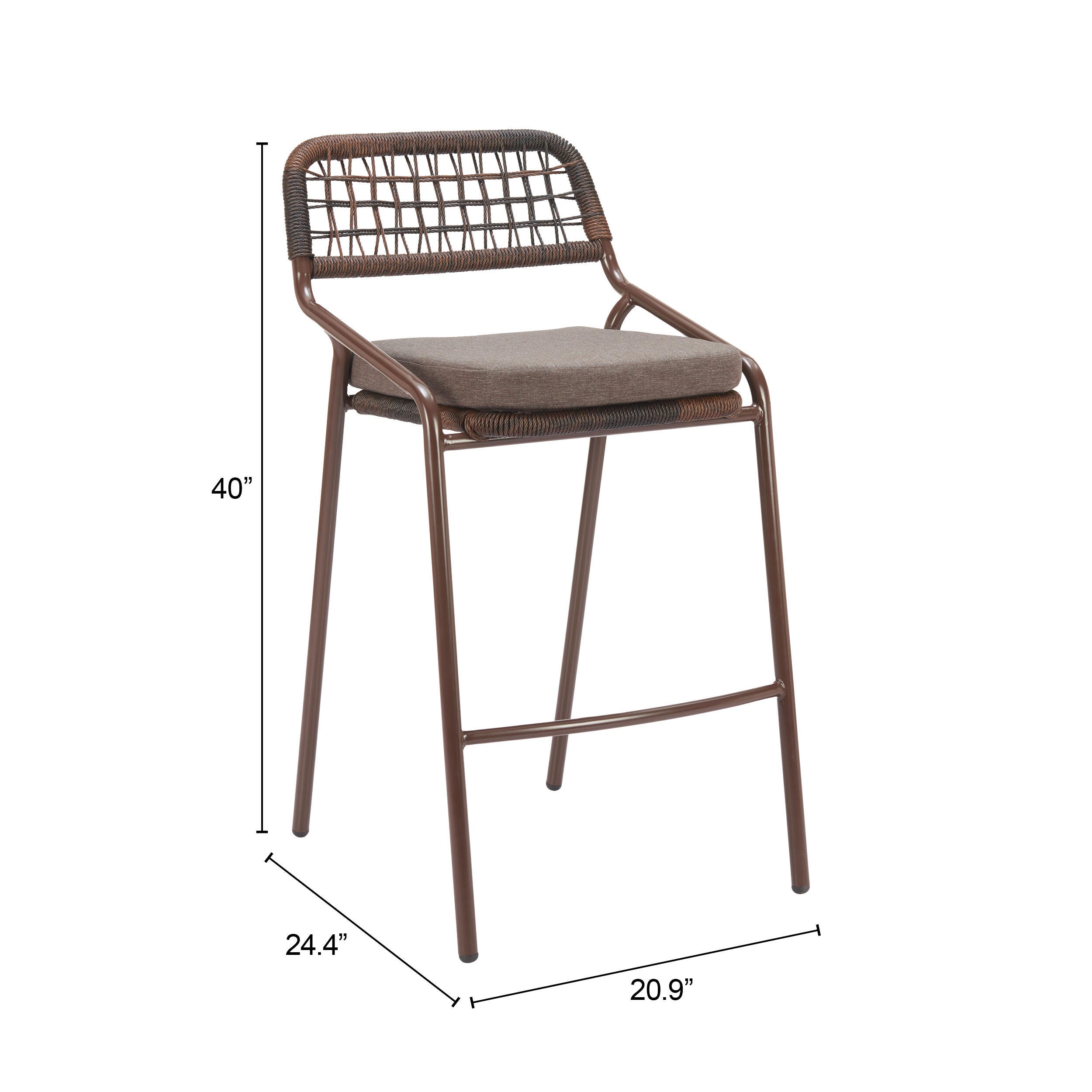Erika Home ZUO Rio Outdoor Barstool (Set of 2), Brown, large