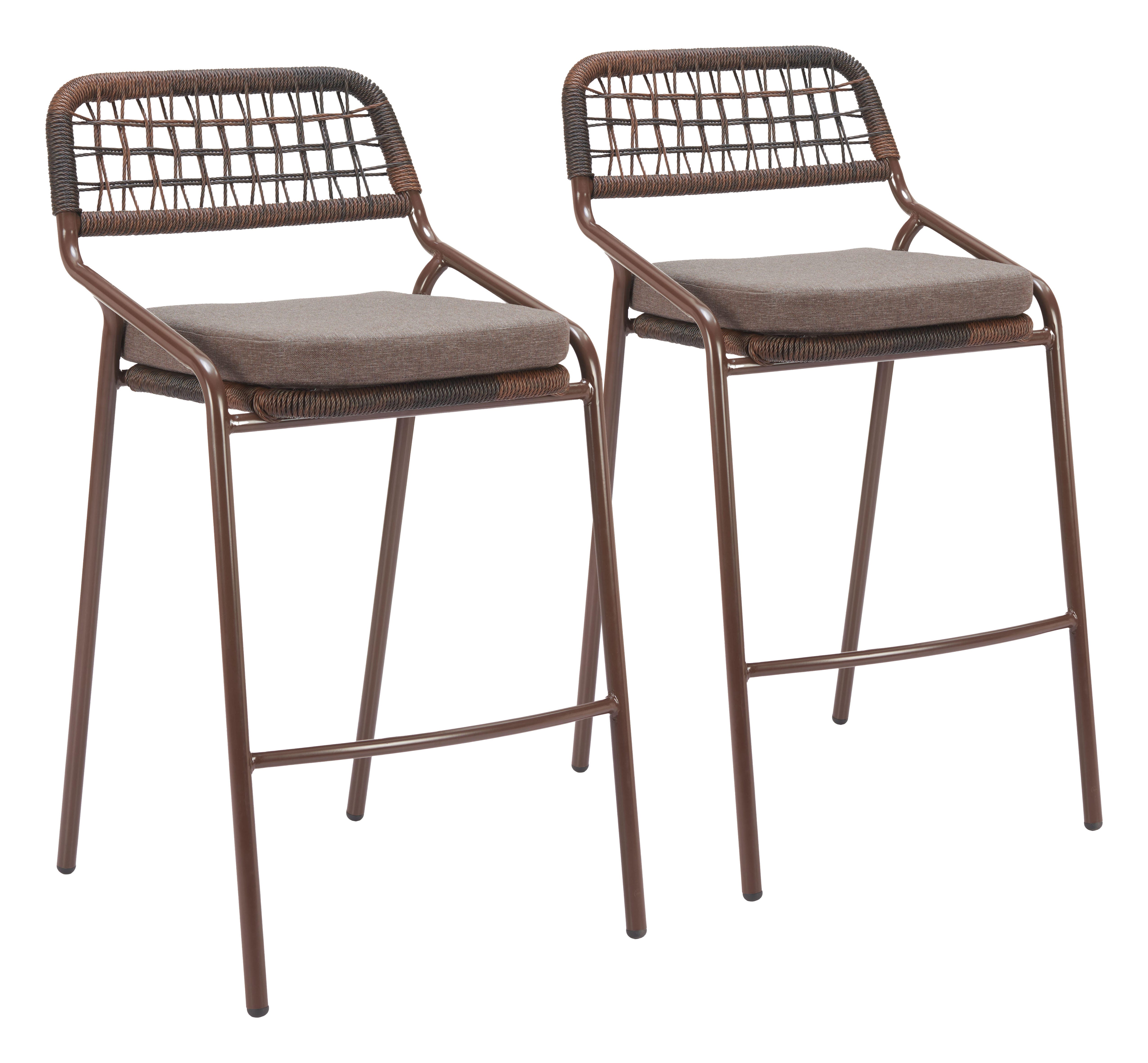 Erika Home ZUO Rio Outdoor Barstool (Set of 2), Brown, large