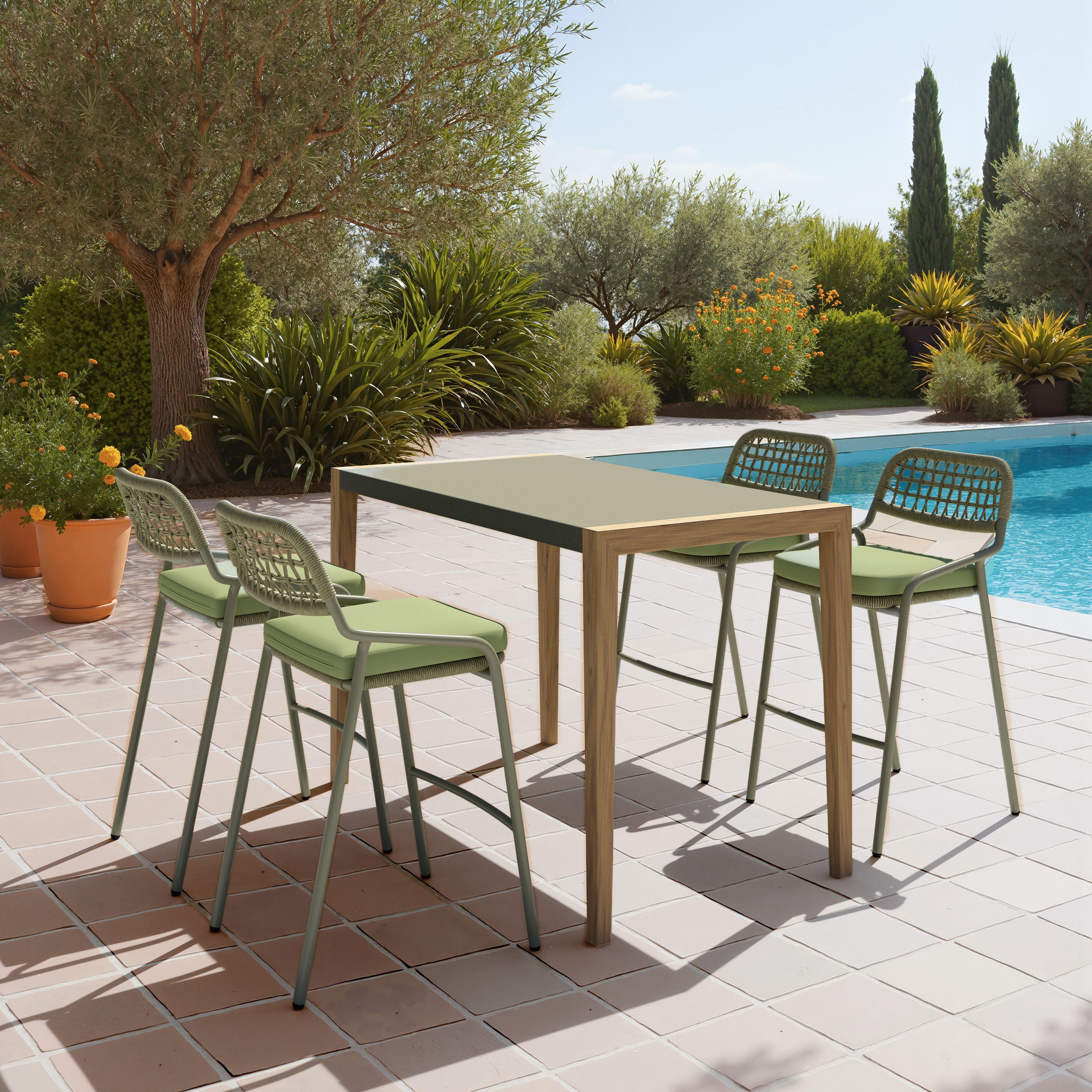 Erika Home ZUO Rio Outdoor Barstool (Set of 2), Green, rollover