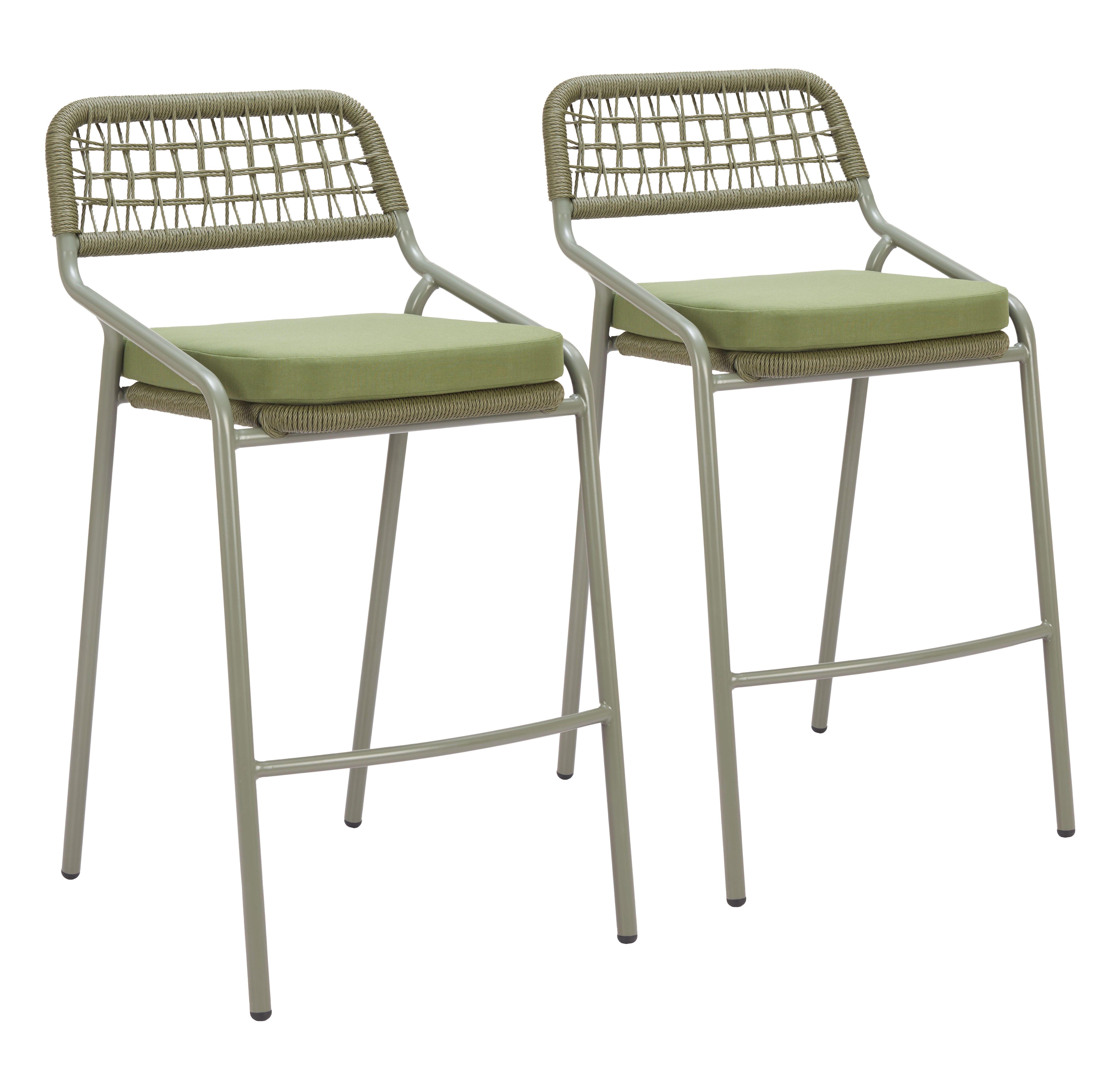 Erika Home ZUO Rio Outdoor Barstool (Set of 2), Green, large