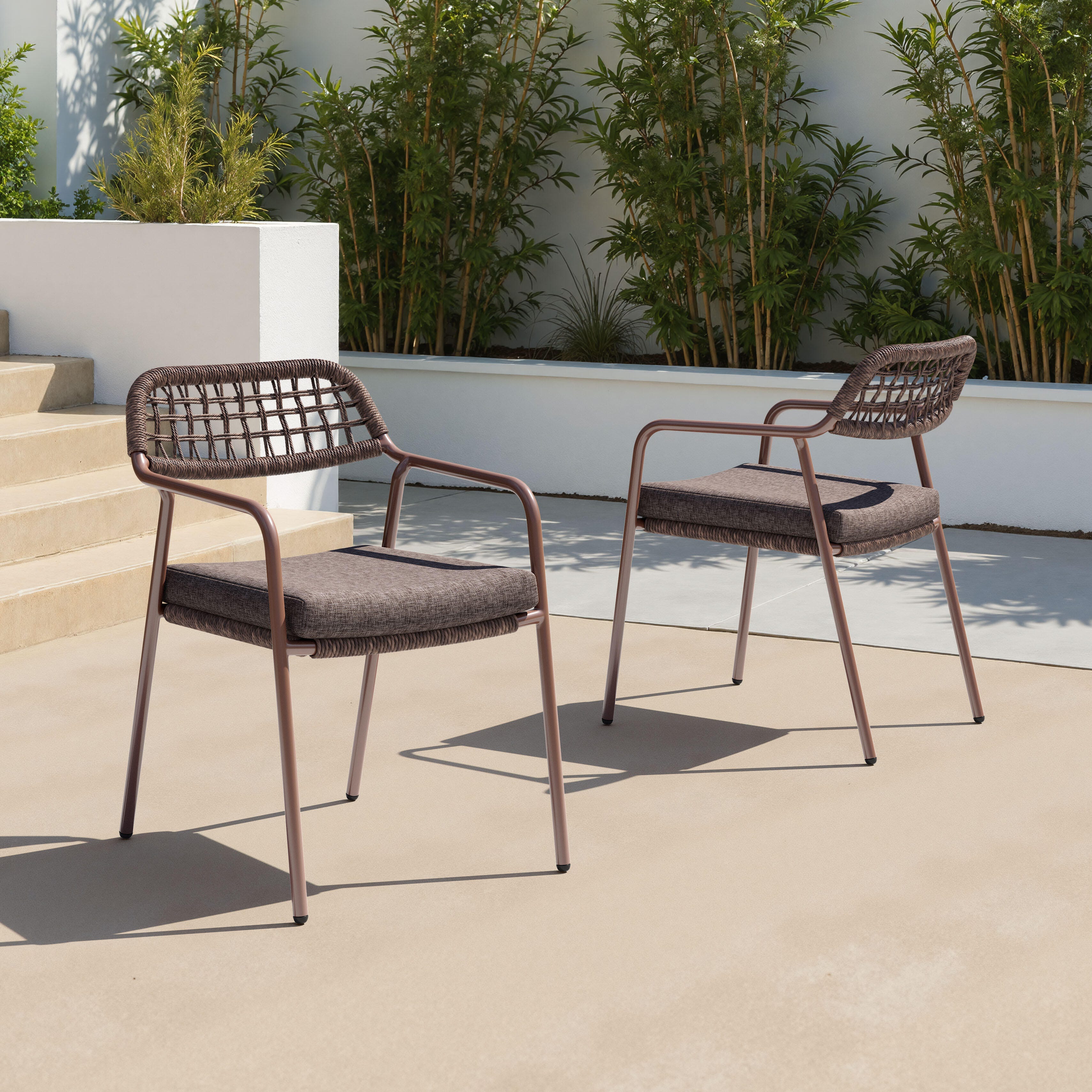 Erika Home ZUO Rio Outdoor Dining Chair (Set of 2), Brown, rollover