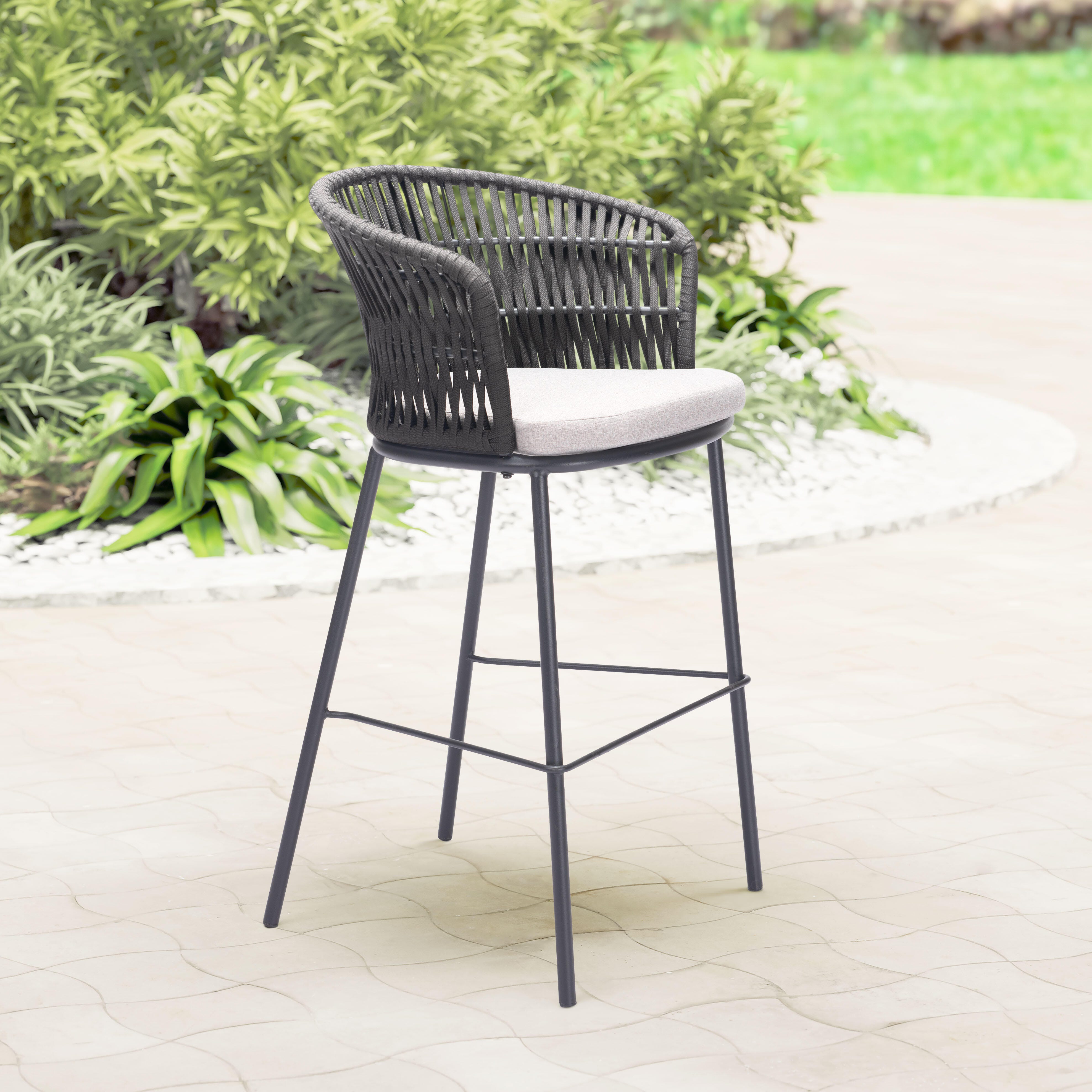 Erika Home ZUO Freycinet Outdoor Barstool (Set of 2), Black, rollover