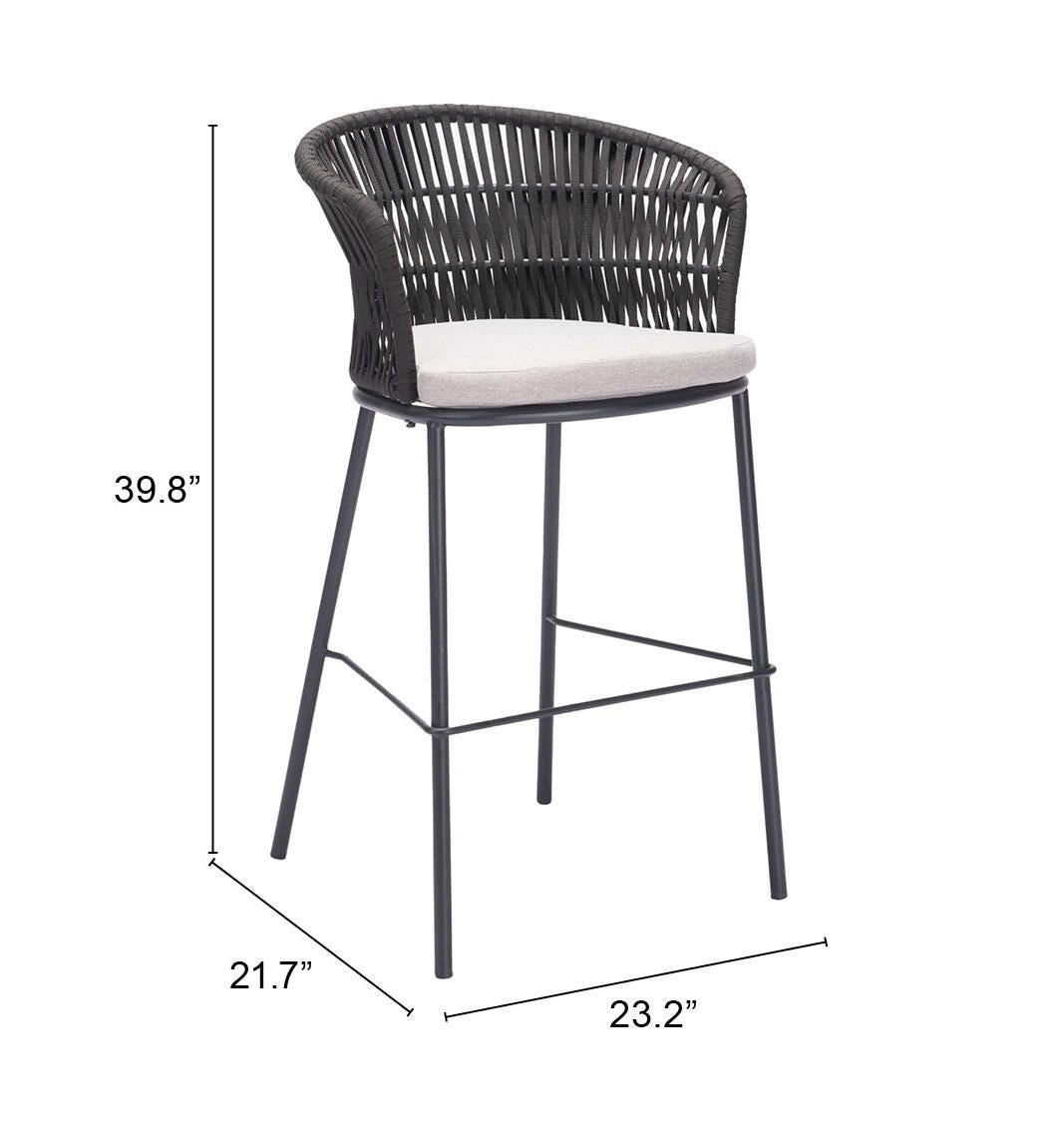 Erika Home ZUO Freycinet Outdoor Barstool (Set of 2), Black, large
