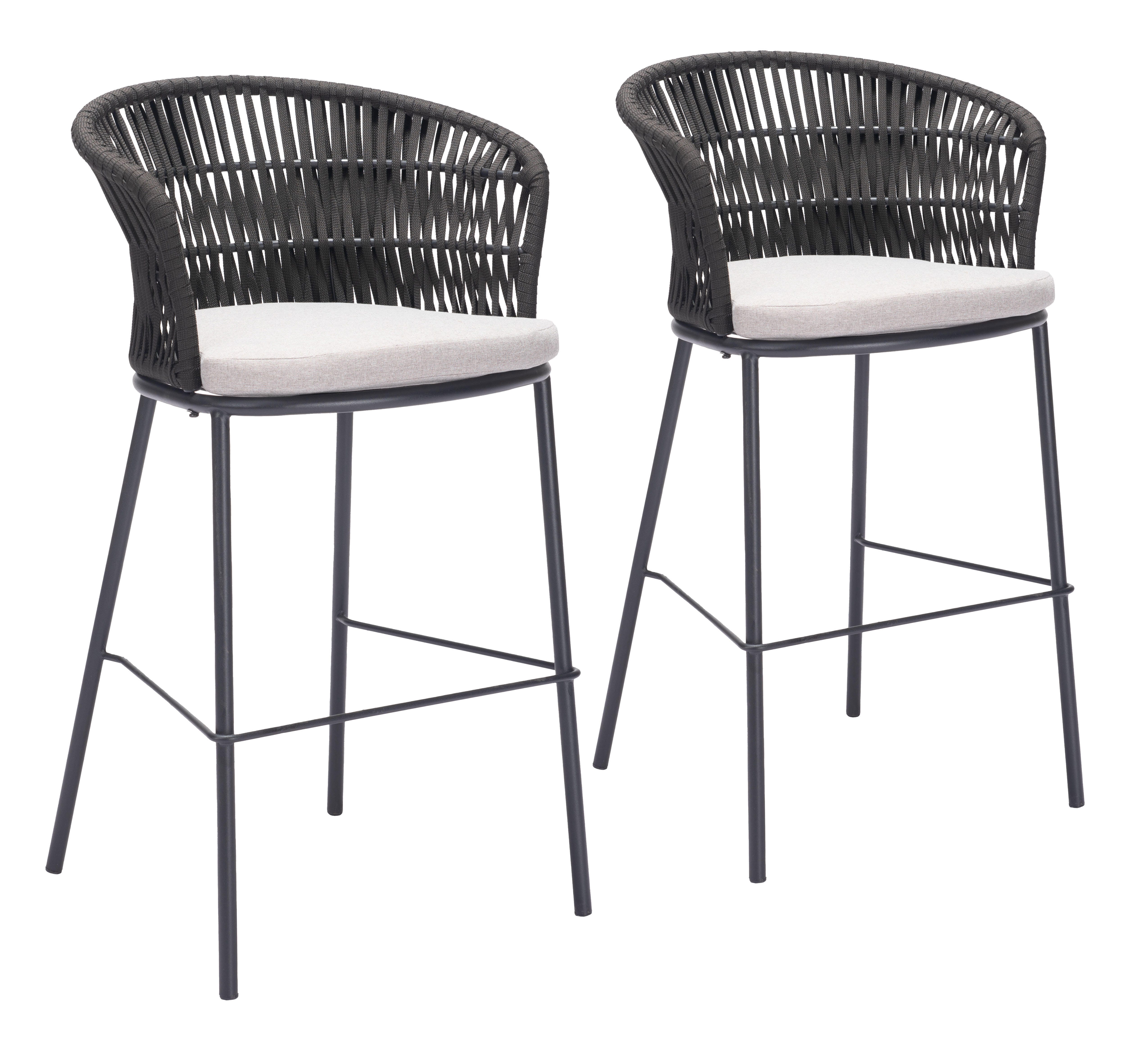 Erika Home ZUO Freycinet Outdoor Barstool (Set of 2), Black, large