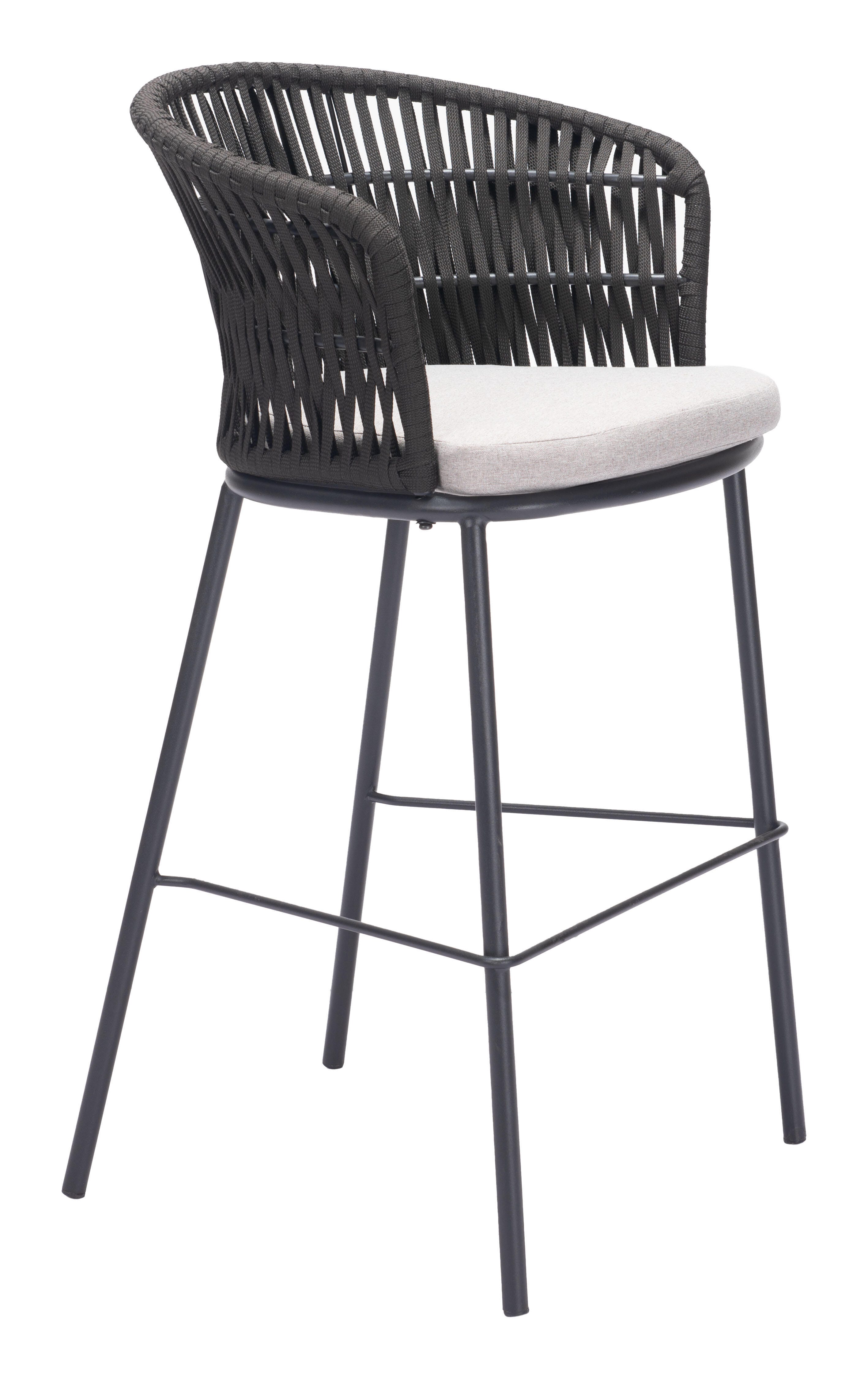 Erika Home ZUO Freycinet Outdoor Barstool (Set of 2), Black, large