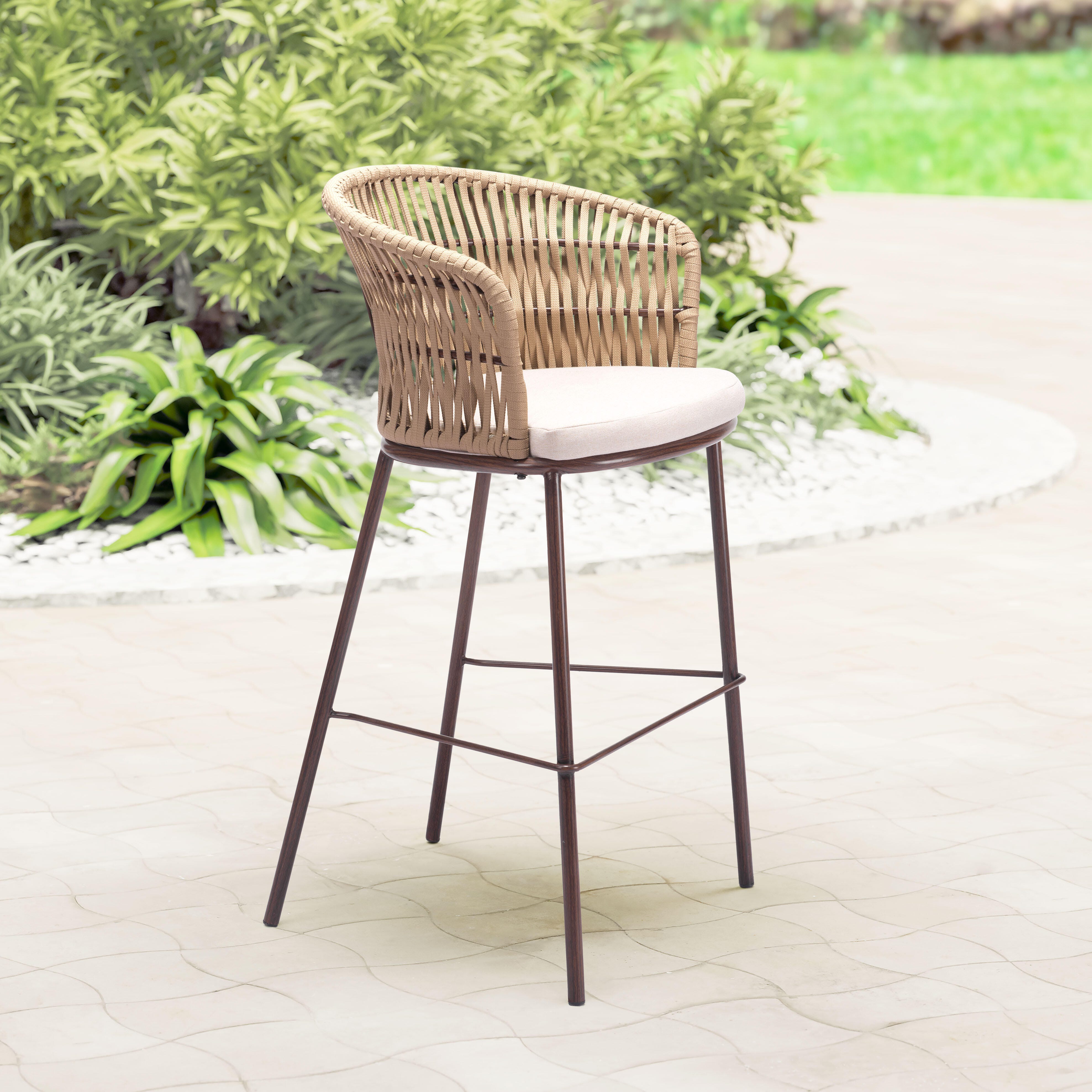 Erika Home ZUO Freycinet Outdoor Barstool (Set of 2), Natural, rollover