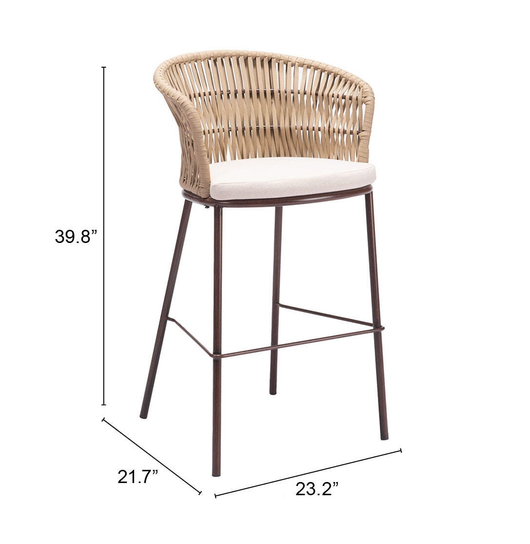 Erika Home ZUO Freycinet Outdoor Barstool (Set of 2), Natural, large