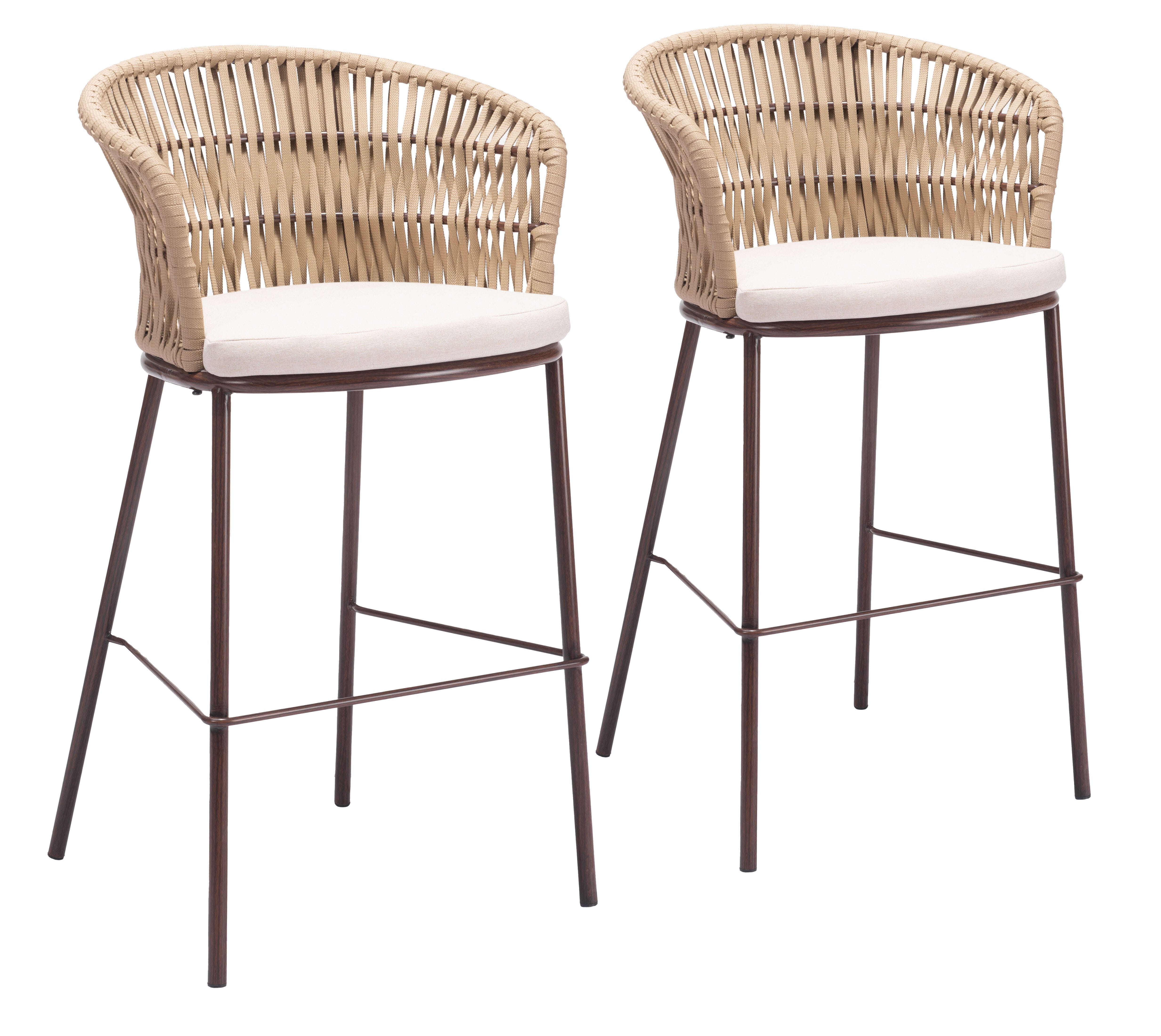 Erika Home ZUO Freycinet Outdoor Barstool (Set of 2), Natural, large