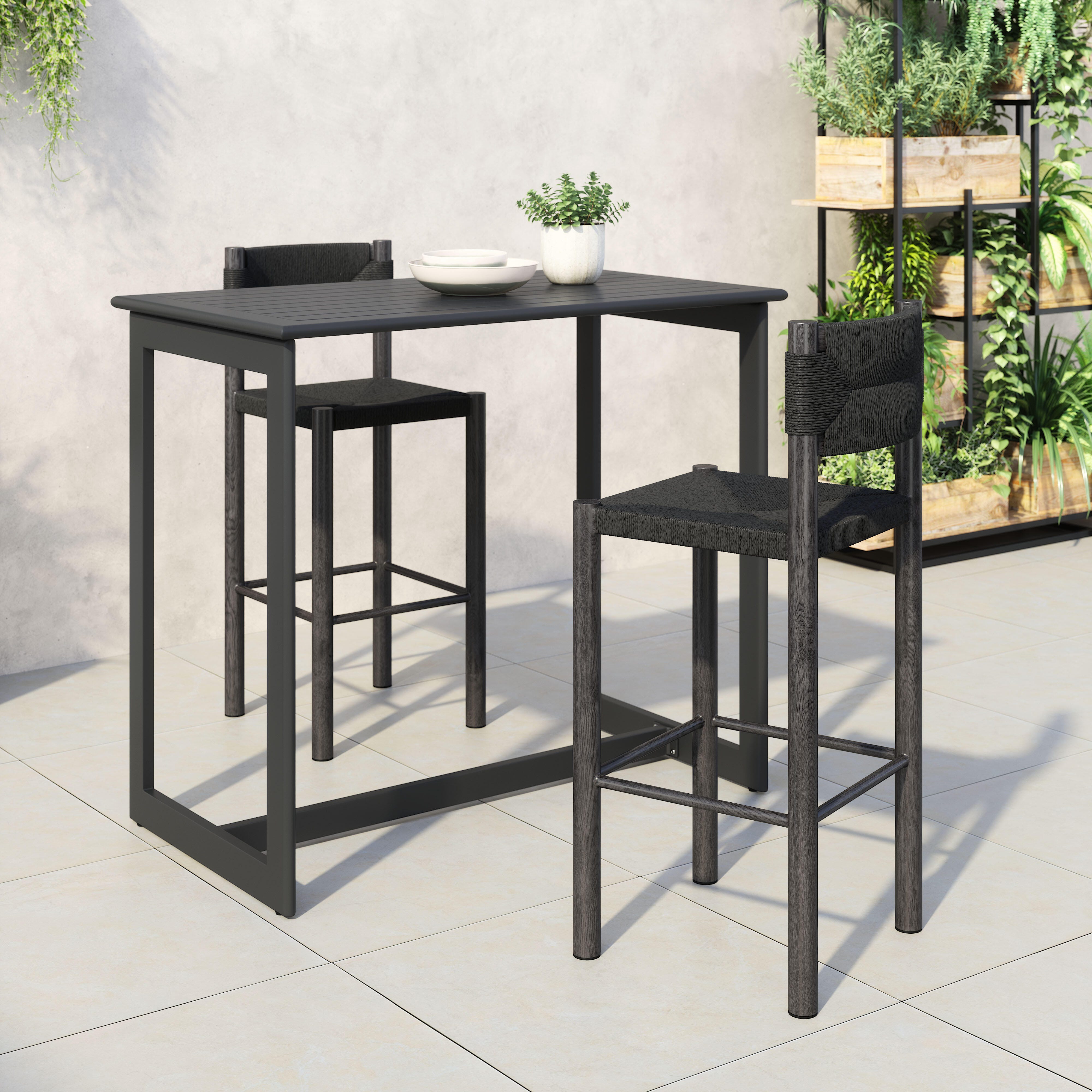 Erika Home ZUO Iska Outdoor Barstool (Set of 2), Black, rollover