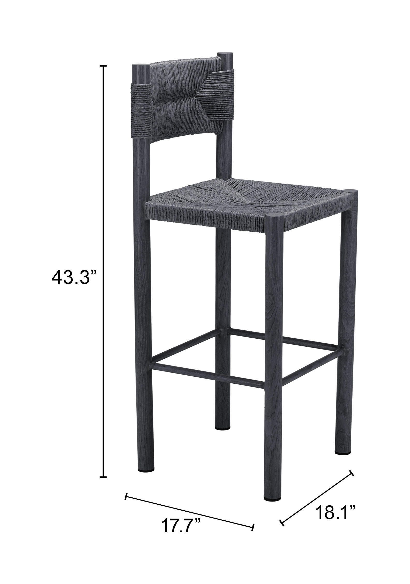 Erika Home ZUO Iska Outdoor Barstool (Set of 2), Black, large