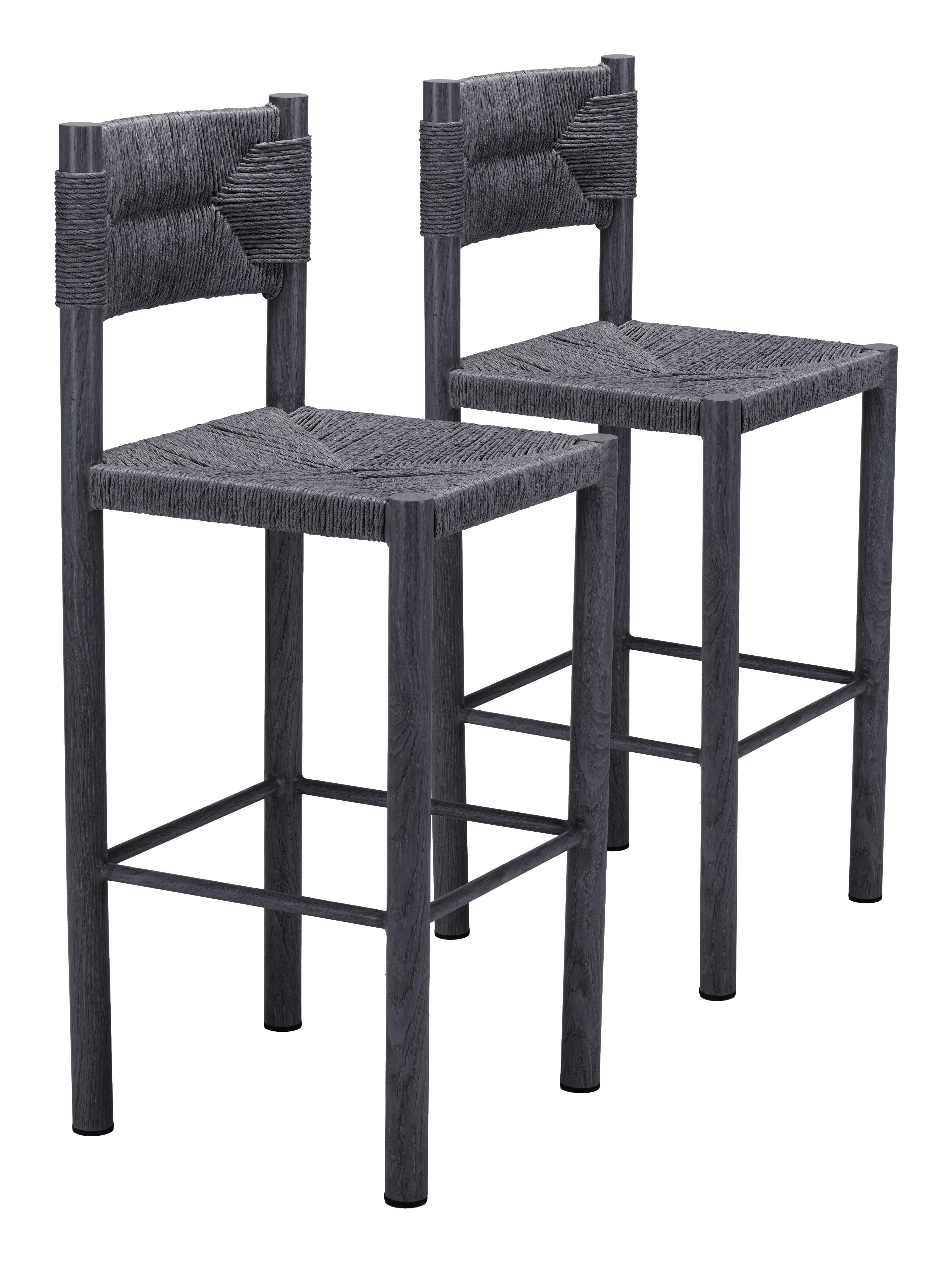 Erika Home ZUO Iska Outdoor Barstool (Set of 2), Black, large