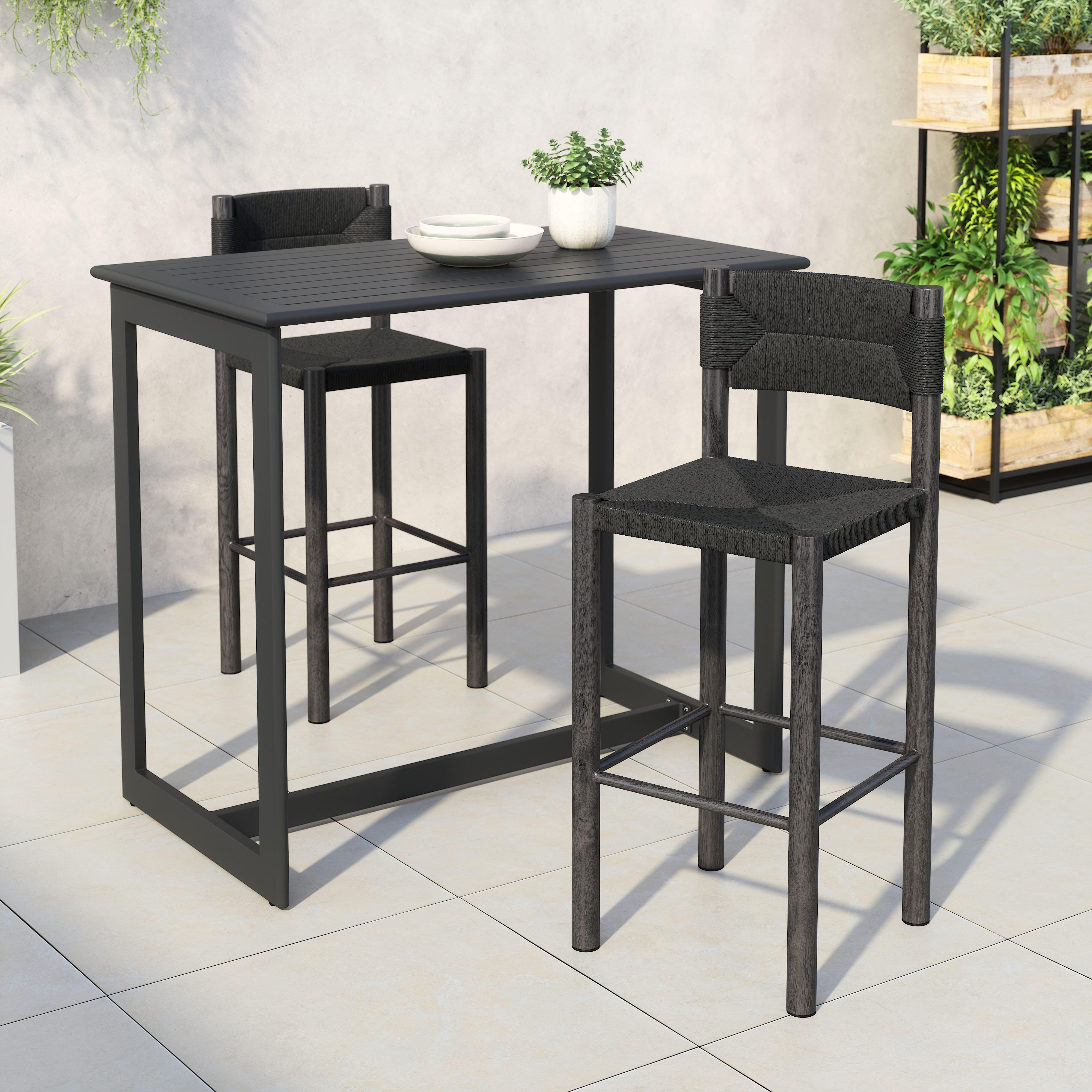 Erika Home ZUO Iska Outdoor Barstool (Set of 2), Black, large