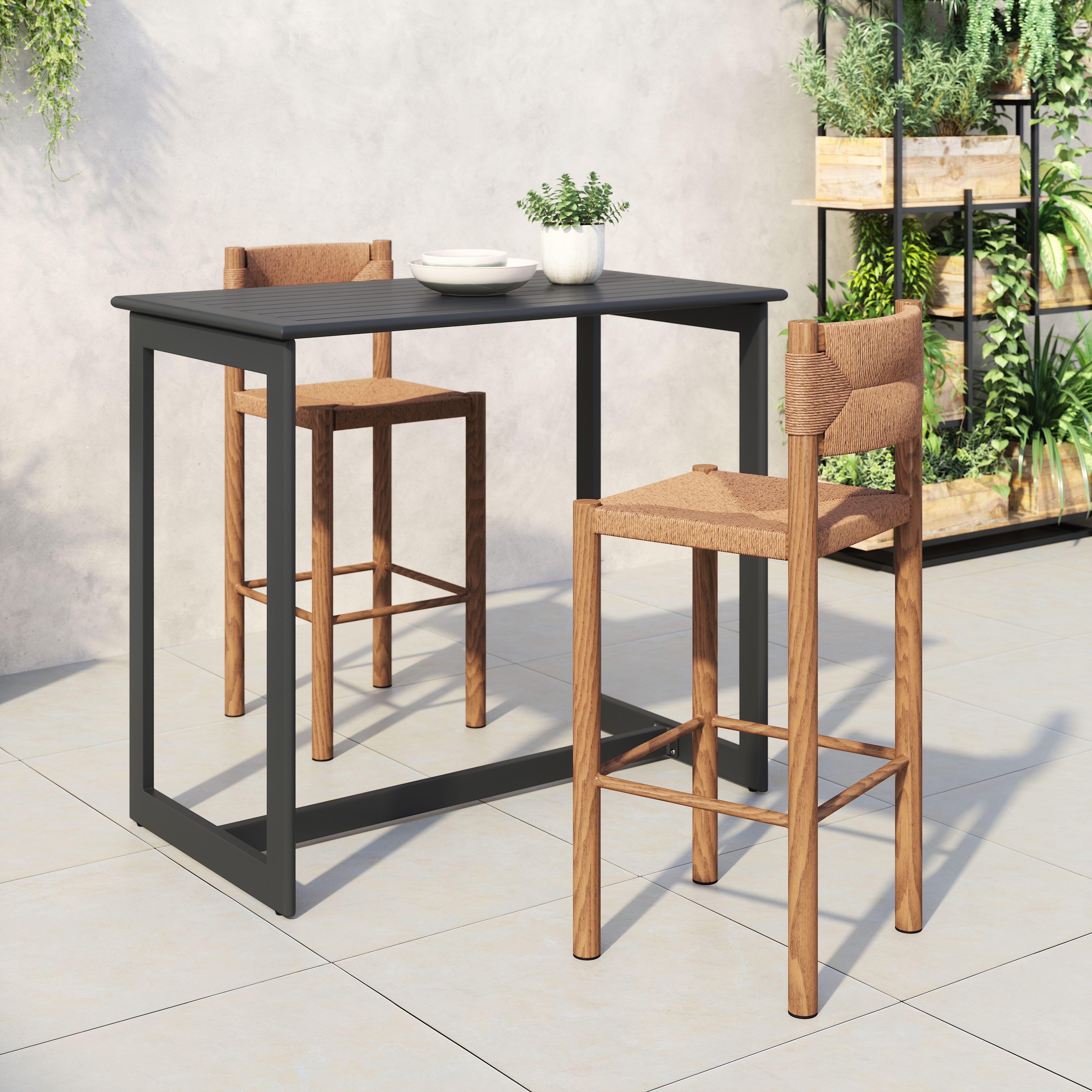Erika Home ZUO Iska Outdoor Barstool (Set of 2), Natural, rollover