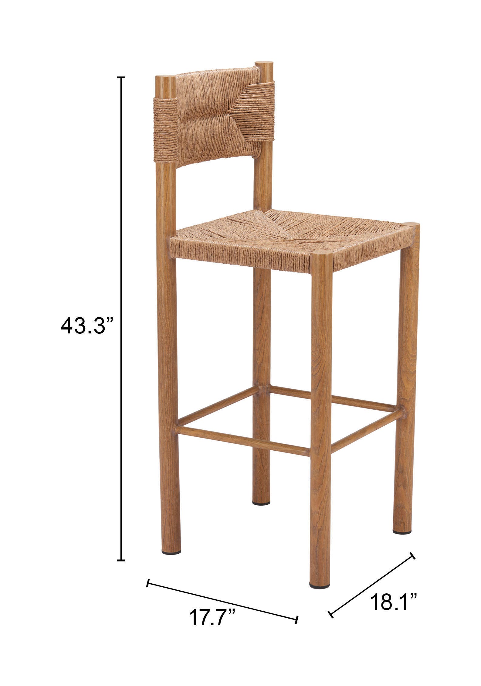 Erika Home ZUO Iska Outdoor Barstool (Set of 2), Natural, large