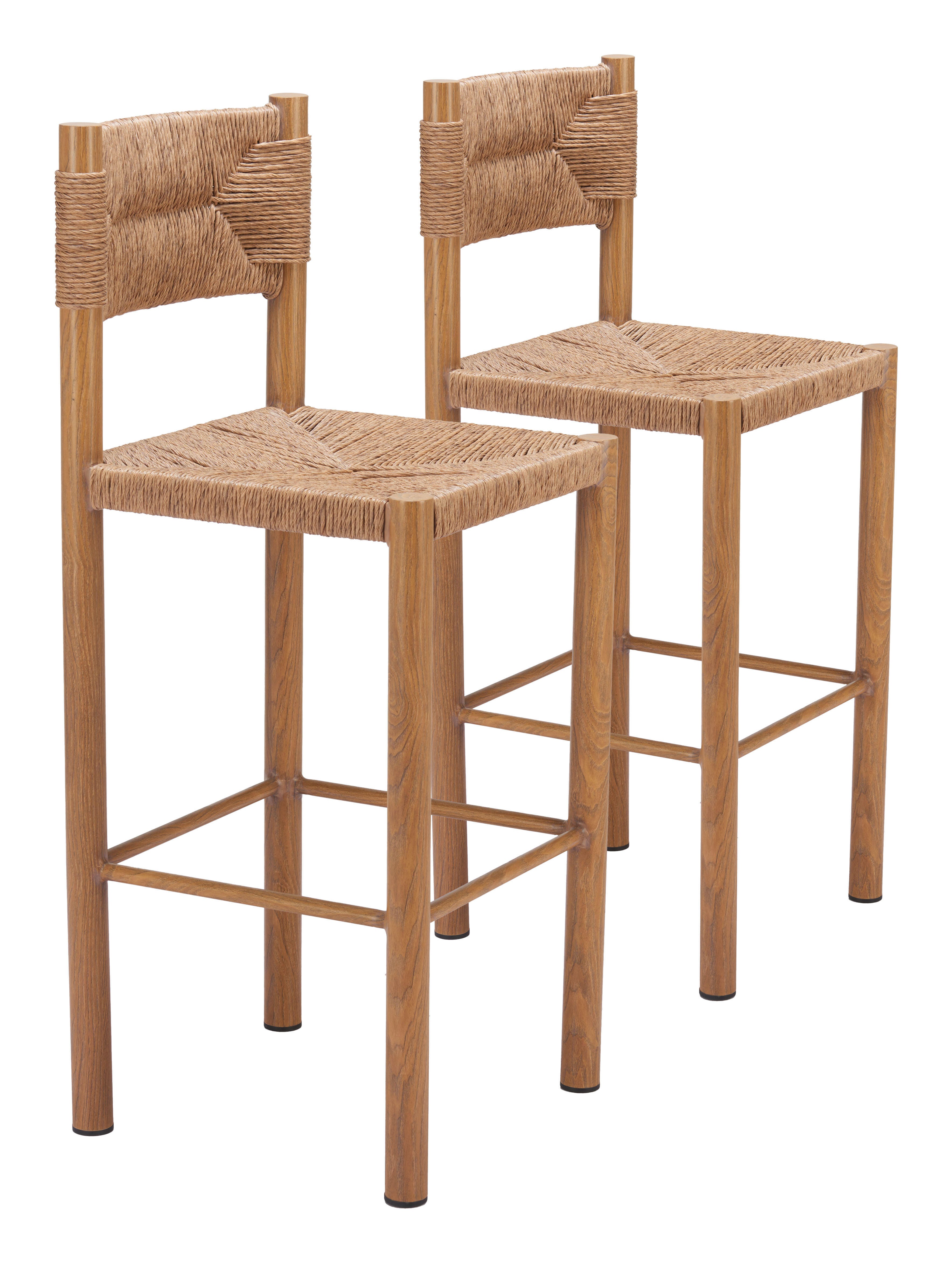 Erika Home ZUO Iska Outdoor Barstool (Set of 2), Natural, large