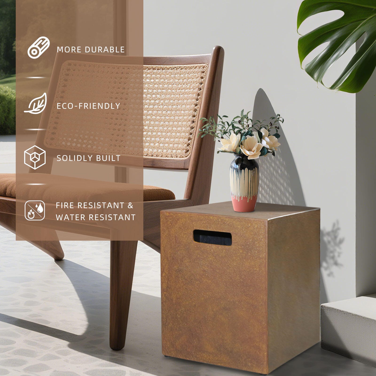Afterglow Outdoor Square Side Table, Brown, large