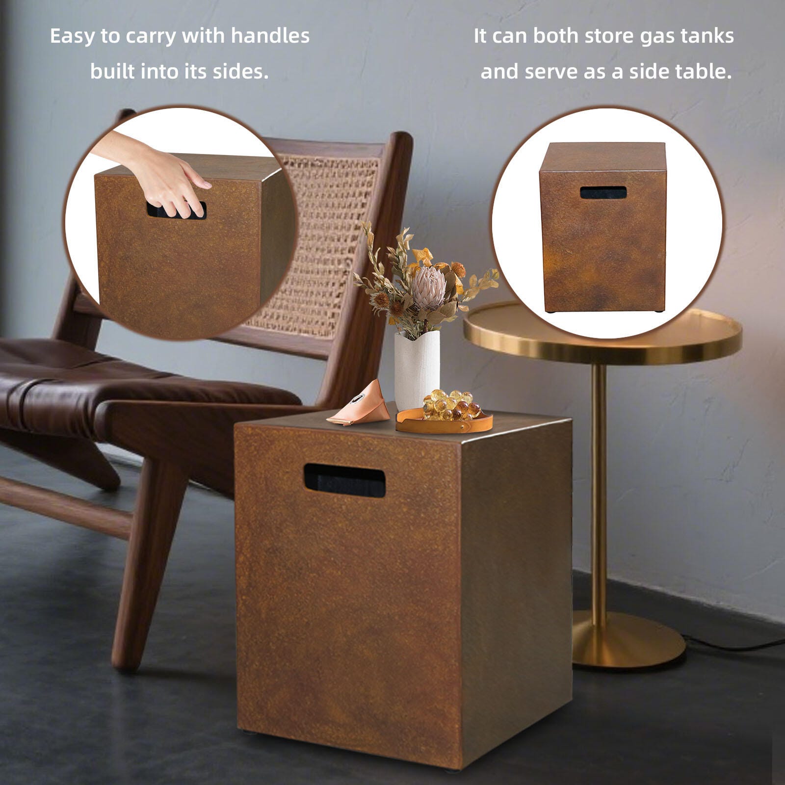 Afterglow Outdoor Square Side Table, Brown, large