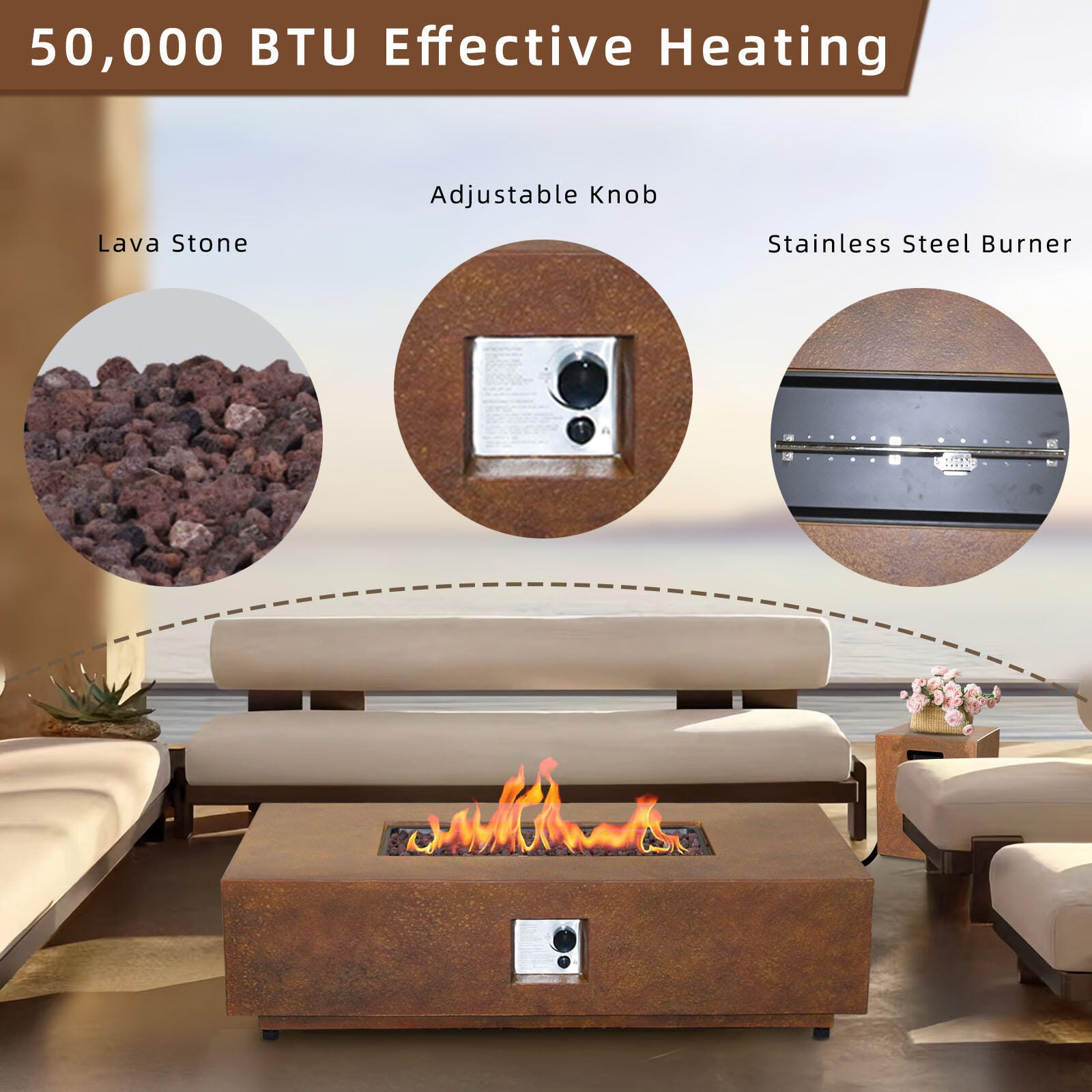 Afterglow Outdoor Rectangular Firepit, , large