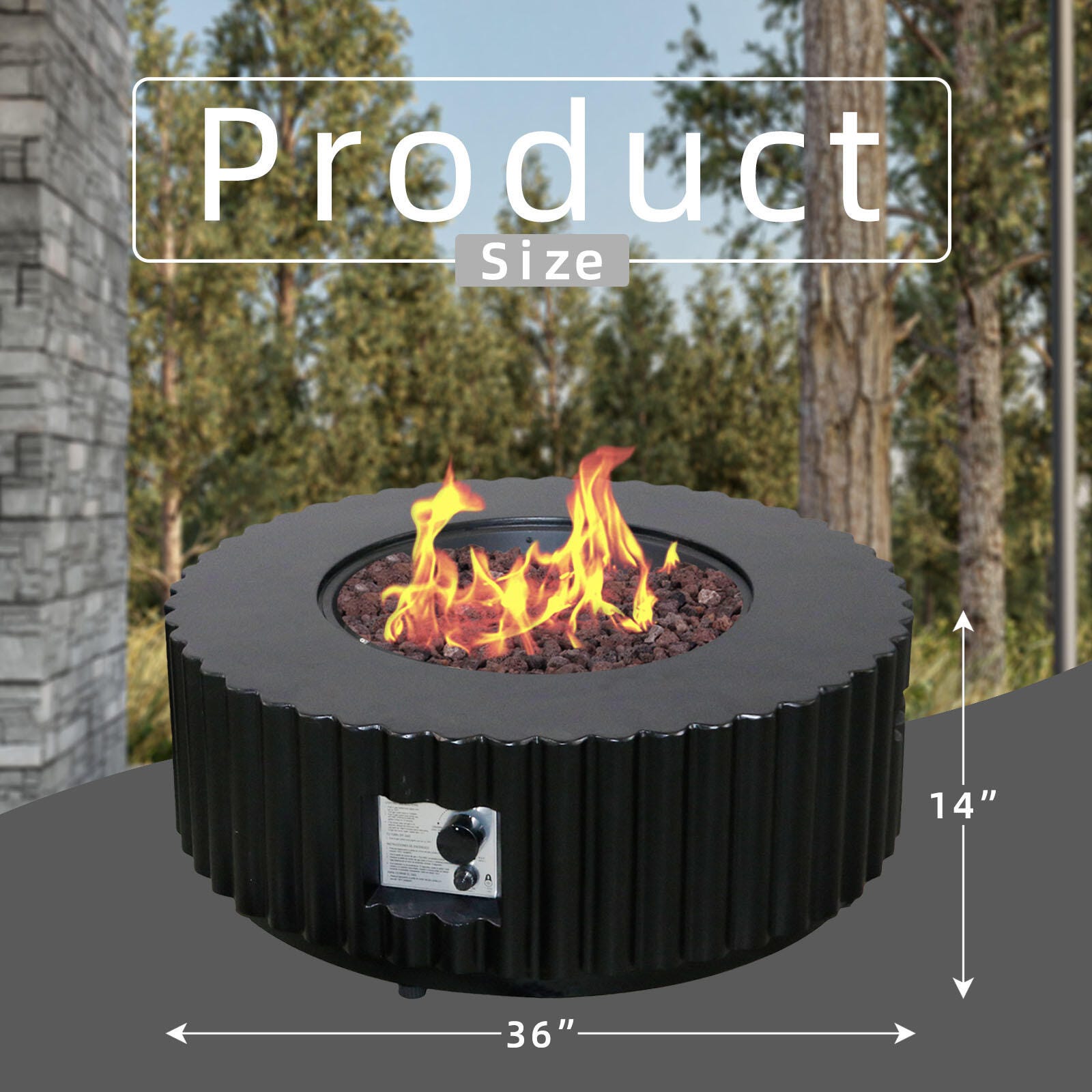 Afterglow Outdoor Round Firepit, Black, large