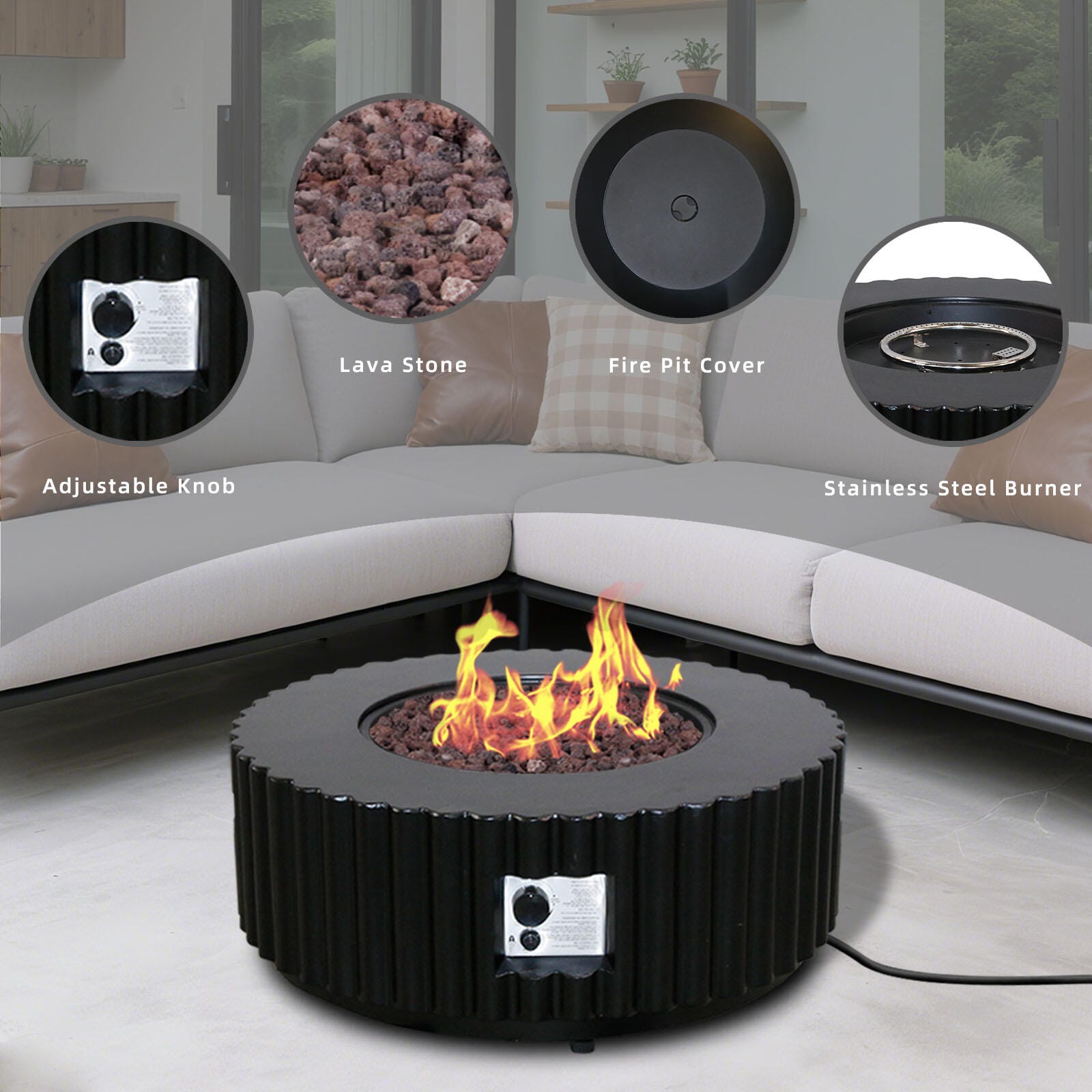 Afterglow Outdoor Round Firepit, Black, large