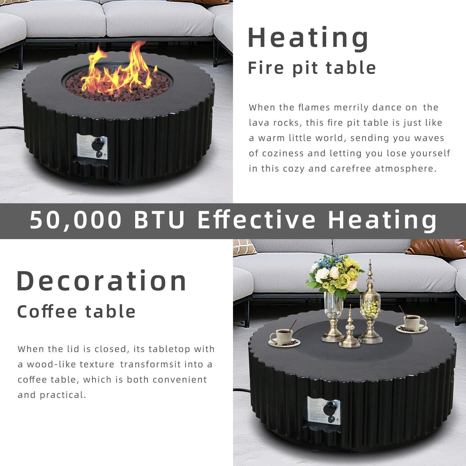 Afterglow Outdoor Round Firepit, Black, large