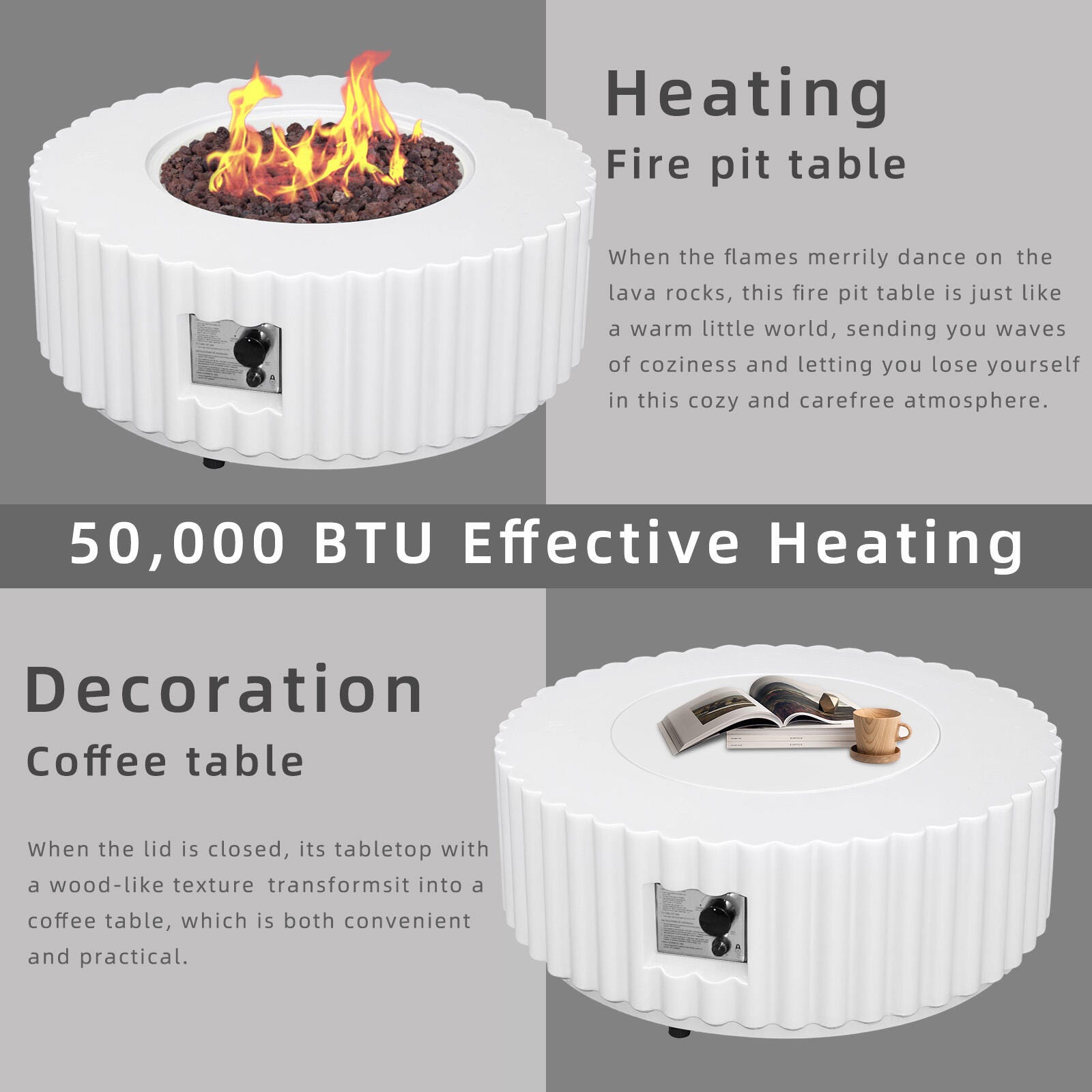 Afterglow Outdoor Round Firepit, White, large