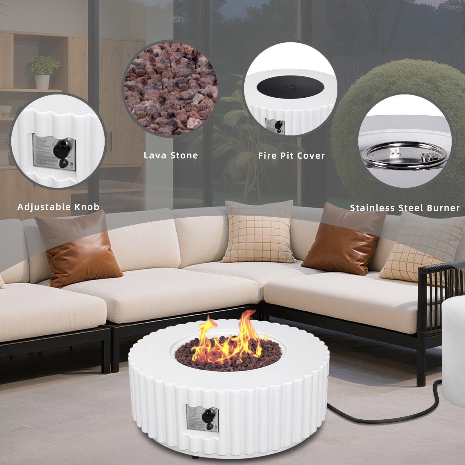 Afterglow Outdoor Round Firepit, White, large